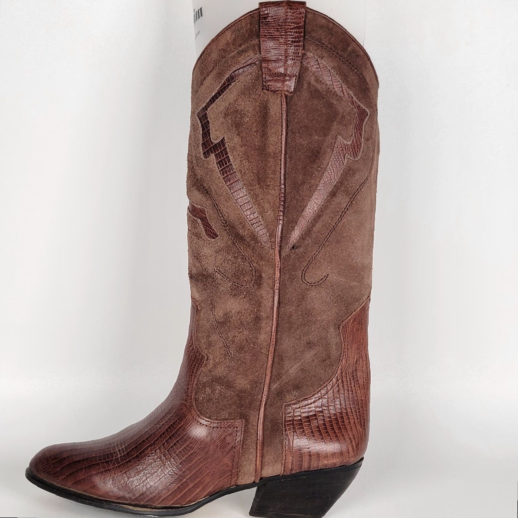 Vintage VINTAGE Unbranded Women's Western Boots Toe Cap Brown Suede Leather 6.5 Pointed Toe Casual Women’s Shoes Block Heel Shoes Size ONE SIZE - 5 Thumbnail