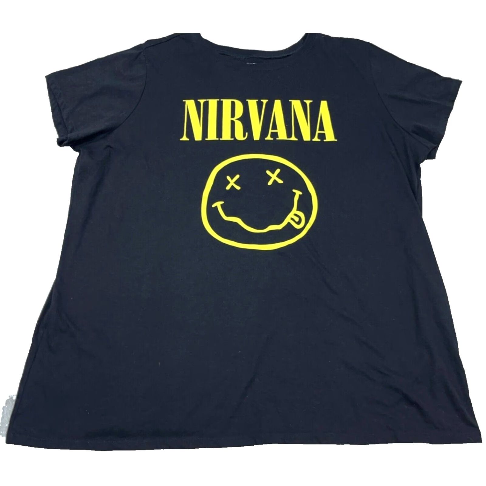 Vintage Nirvana Shirt Women 2X Black Yellow Tee Rock Band Concert Smiley Face Ladies Size XXL / US 16-18 / IT 52-54 - 2 Thumbnail