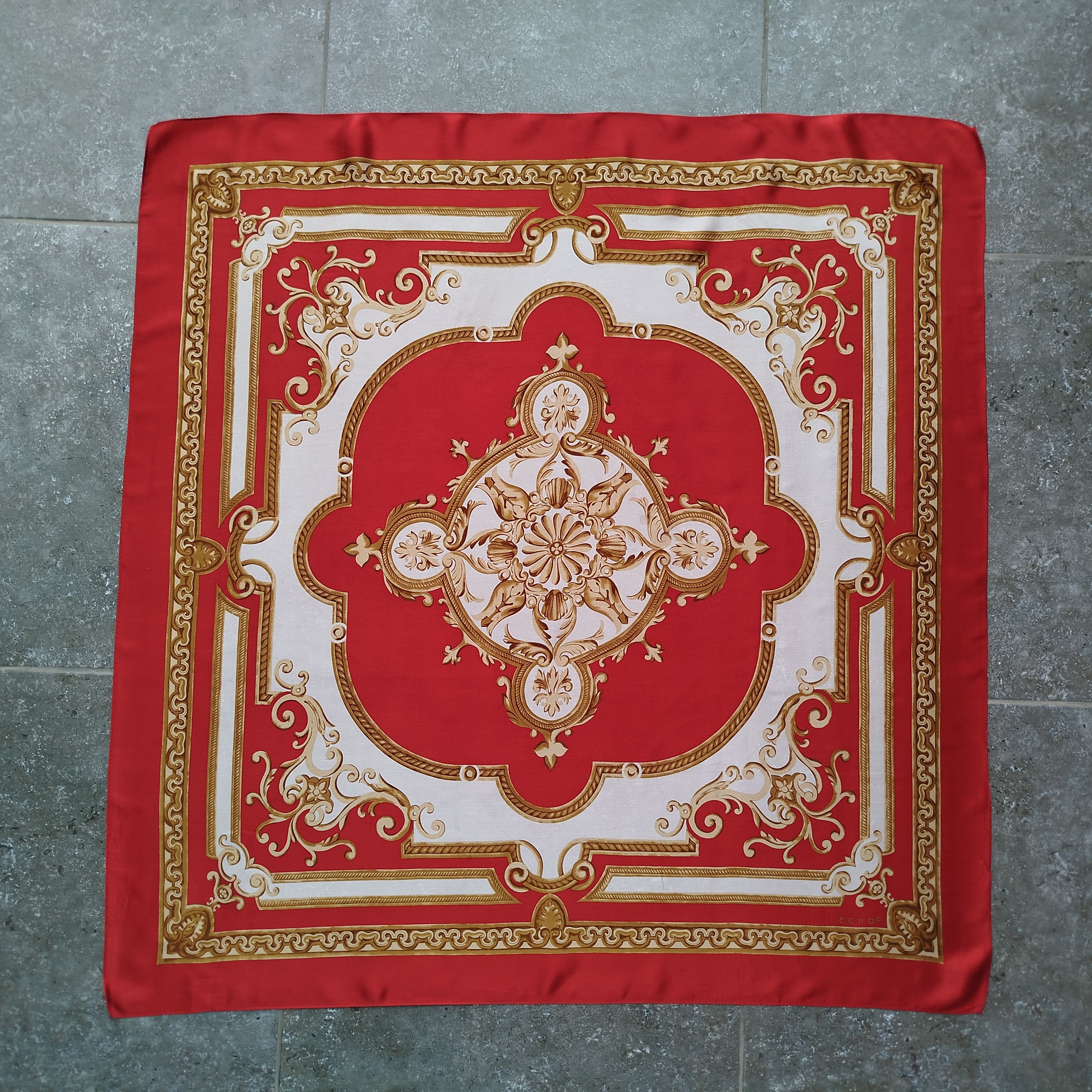 Vintage ECHO Square Scarf Baroque Scroll Japan 100% Silk Vintgae Size ONE SIZE - 2 Thumbnail