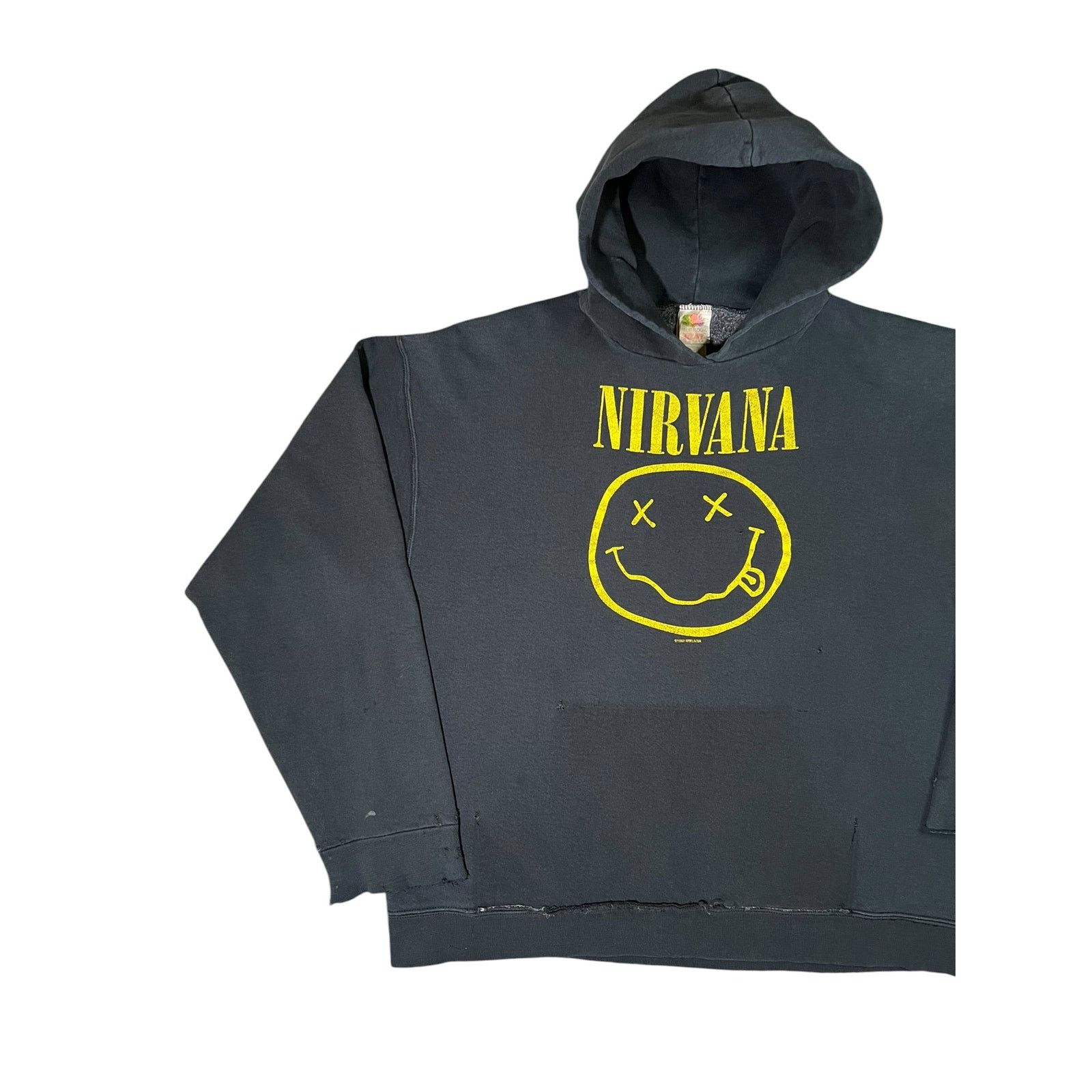 Band Tees × Fruit Of The Loom × Nirvana 1990s Nirvana Smiley Kurt Cobain distressed faded hoodie Size US XL / EU 56 / 4 - 5 Thumbnail