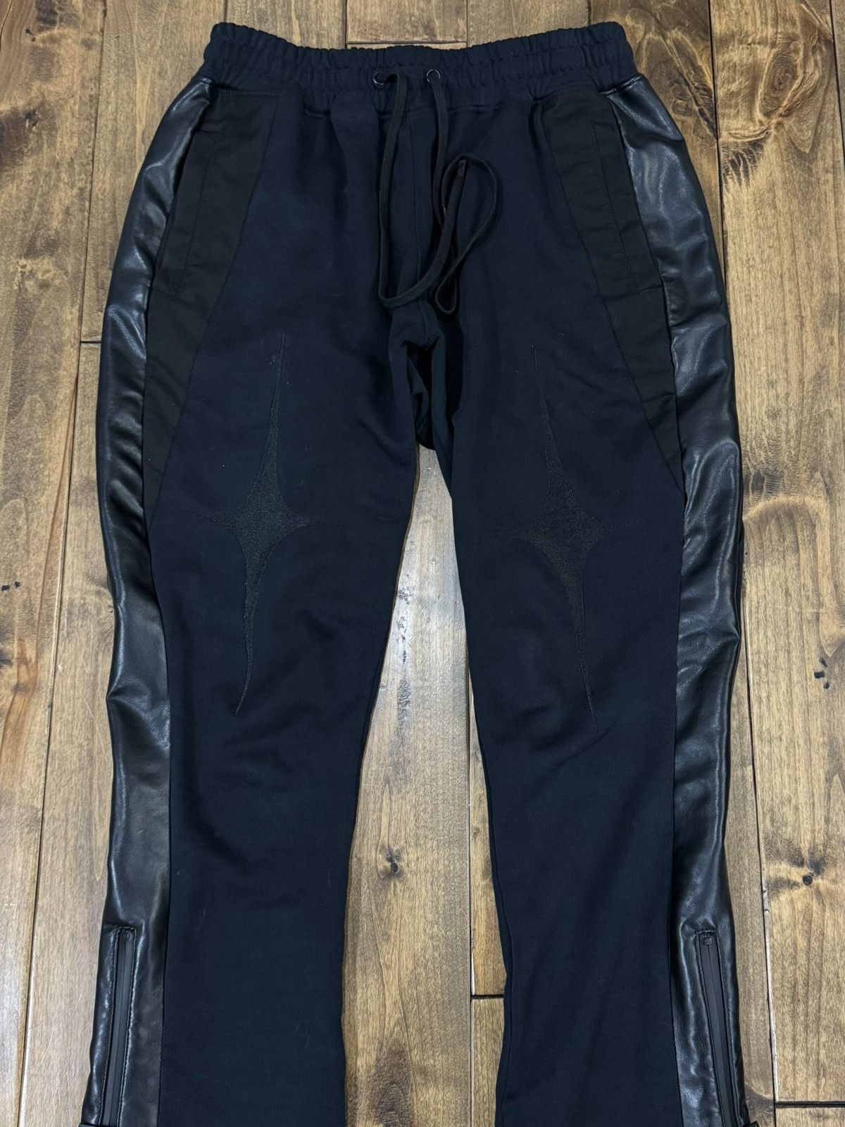 Vie + Riche Paris Vie+Riche Onyx Mixed-Media Flared Track Pants Black Leather Size US 32 / EU 48 - 16 Thumbnail