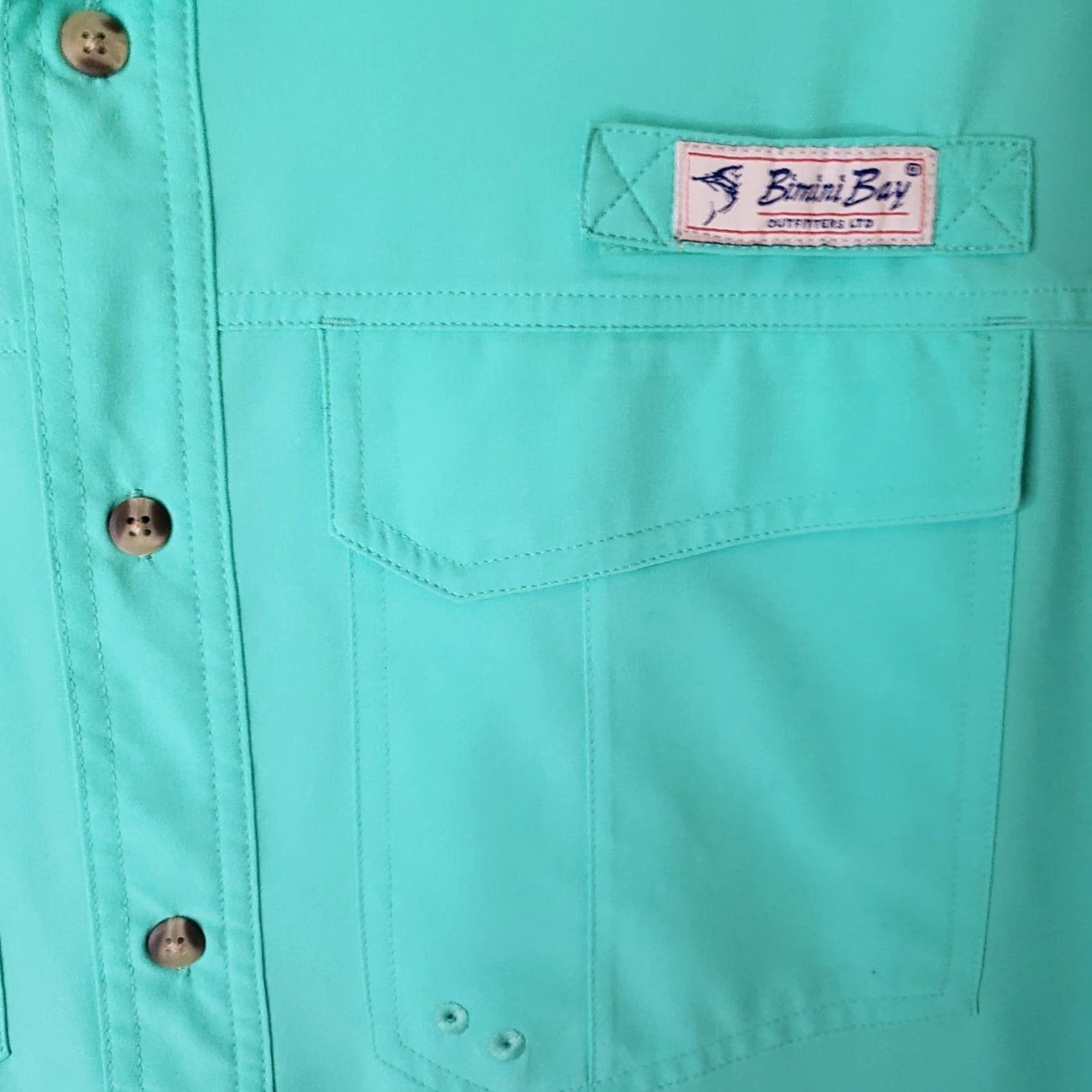 AQUA Bimini Bay Outfitters Short Sleeve Flats 5 V Bloodguard Shirt Mens M Aqua Green Size US M / EU 48-50 / 2 - 6 Thumbnail