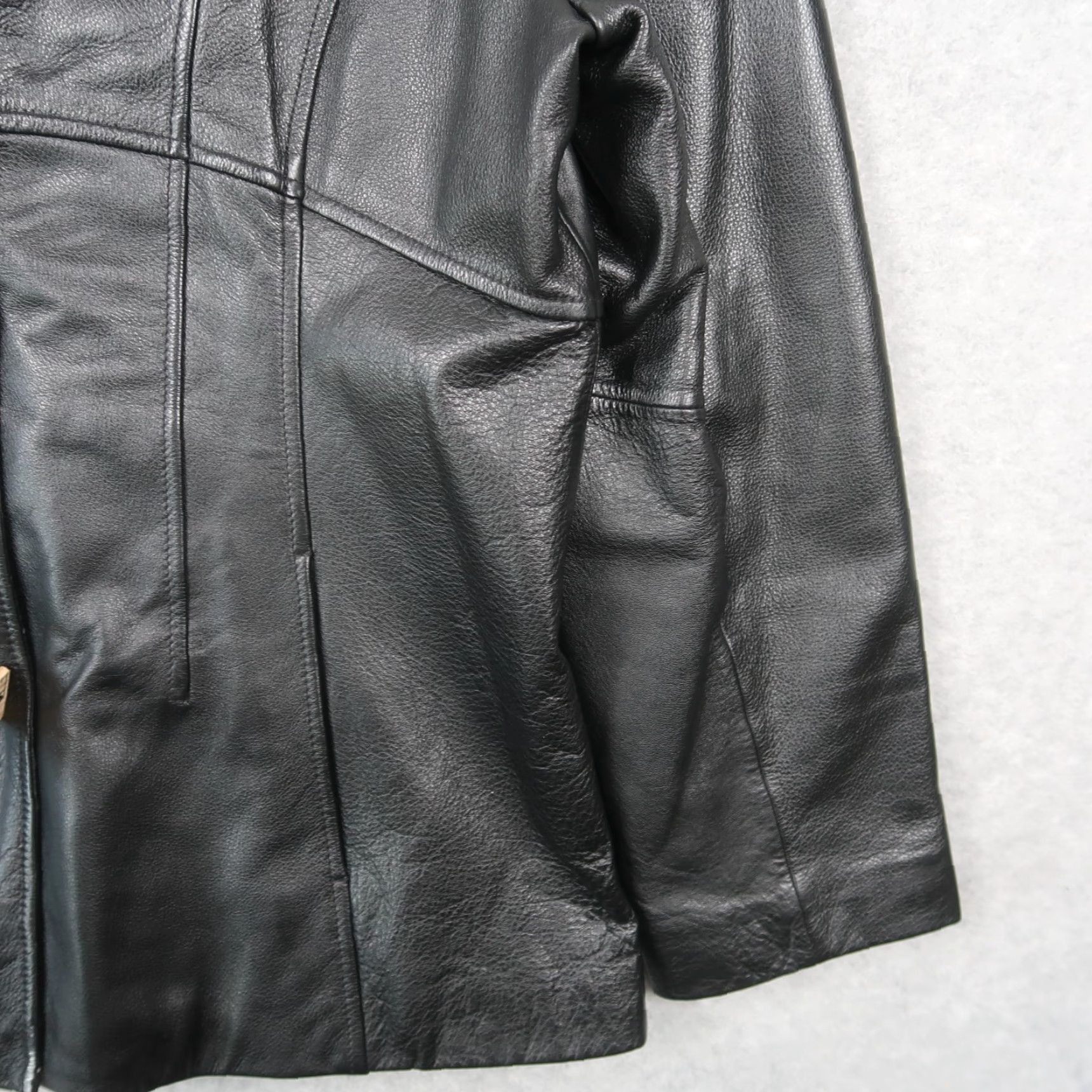 Vintage Wilsons Leather Jacket Womens XL Black Button Front Mid Length Tailored Size XL / US 12-14 / IT 48-50 - 4 Thumbnail
