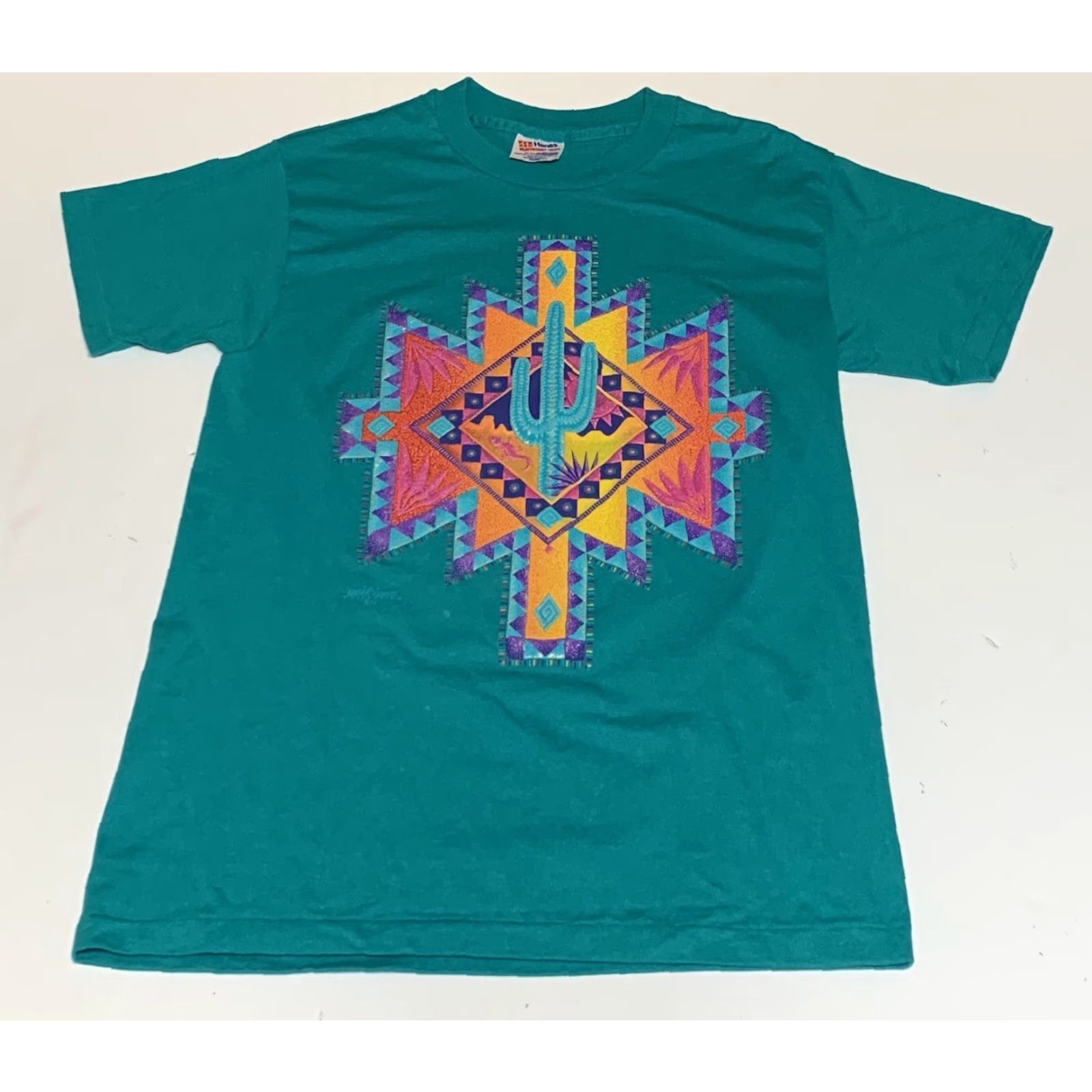 Vintage VINTAGE Nathan Richards Collection T-Shirt South Western Aztec Graphic Size M Unisex Green 1990s Shirt Mens Women Boys Girls Size US M / EU 48-50 / 2 - 2 Thumbnail