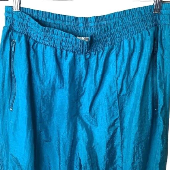 Vintage VINTAGE Mens XL Track Pants Blue Teal Nylon Wind Resistant Jogger Pants 90s Size US 33 - 3 Thumbnail