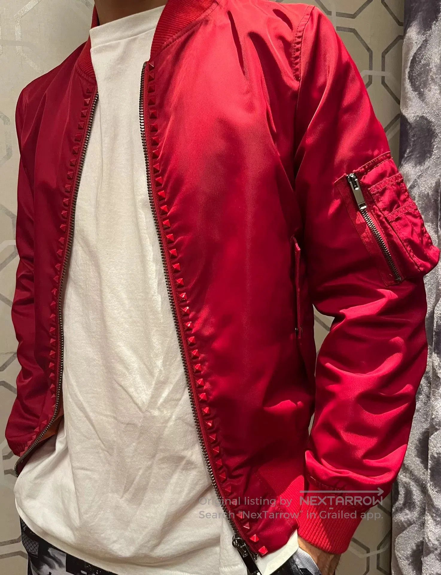 Valentino Valentino Red Studded Bomber Jacket. Size US XS / EU 42 / 0 - 9 Thumbnail