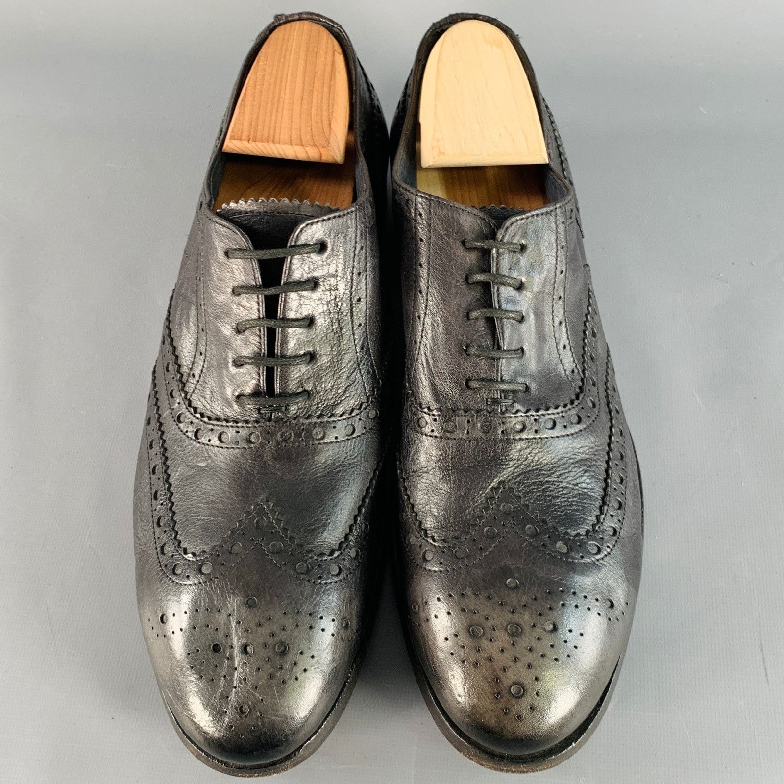 Paul Smith 10.5 Black Distressed Leather Wingtip Lace-Up Shoes Size US 10.5 / EU 43-44 - 4 Thumbnail