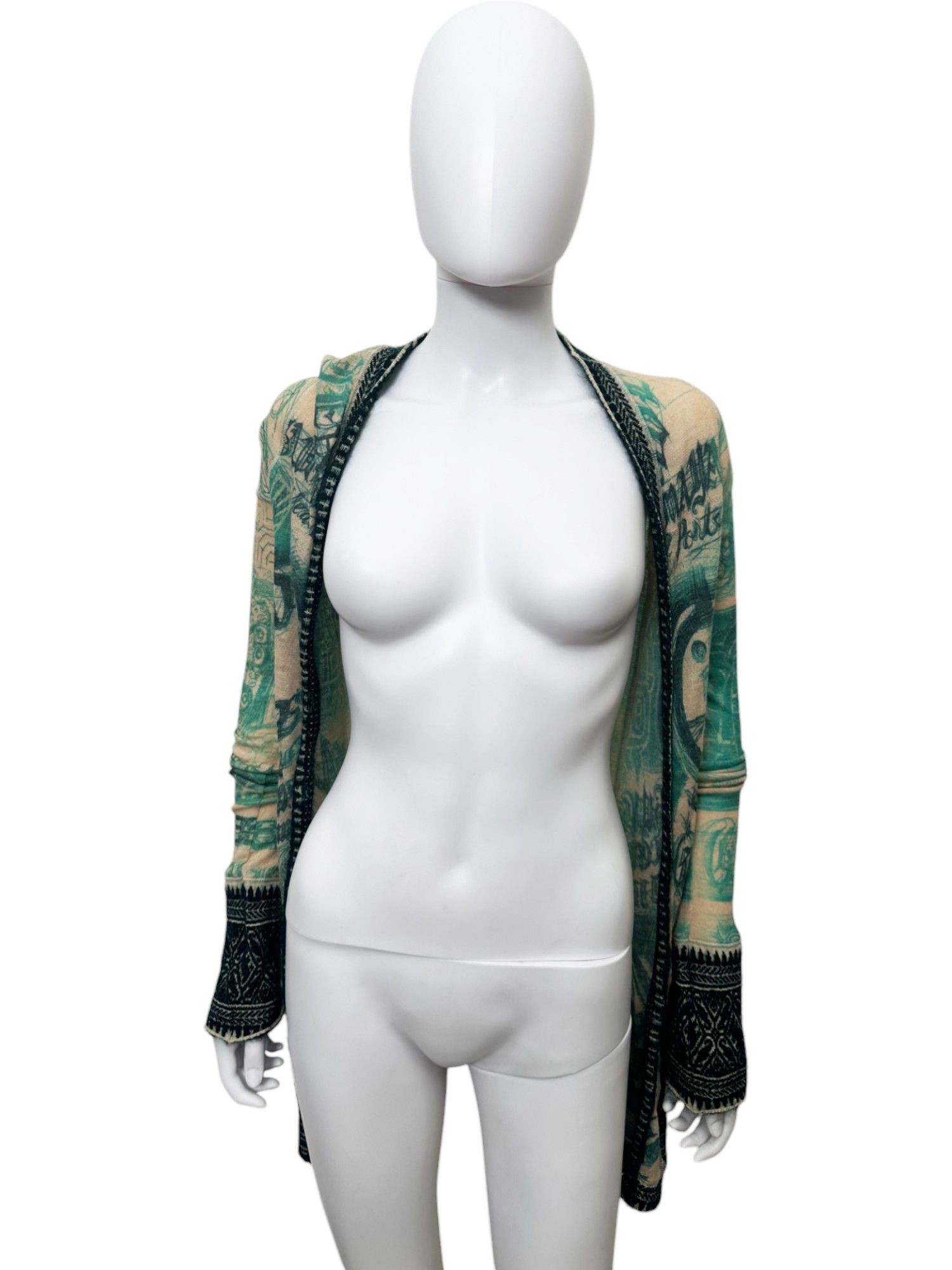 Jean Paul Gaultier 90's Tribal Acqua Green Wool Cardigan Size L / US 10 / IT 46 - 5 Thumbnail