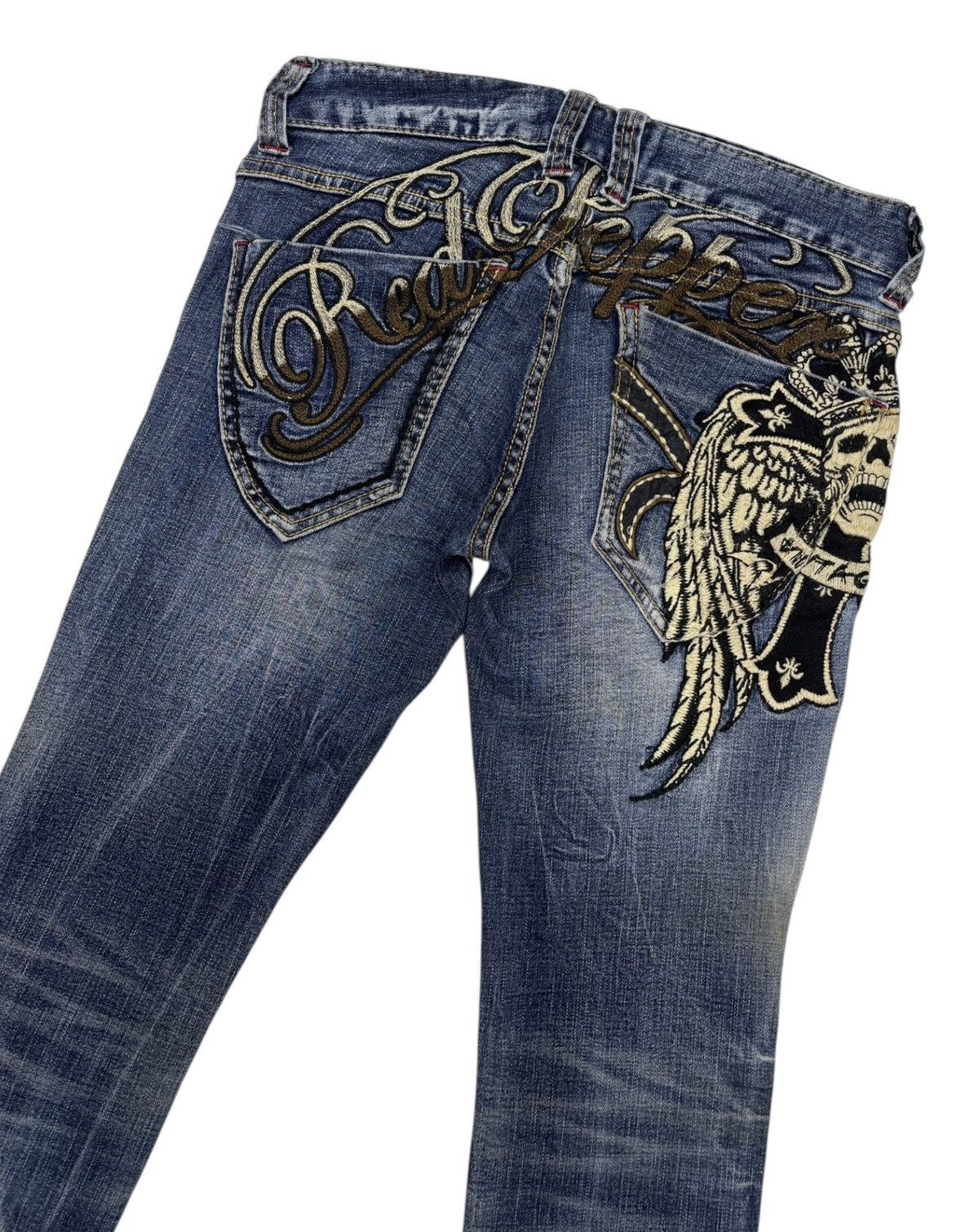 If Six Was Nine ☠️Red Pepper Skull Embroidery Skinny Jeans Size 26" / US 2 / IT 38 - 1 Thumbnail
