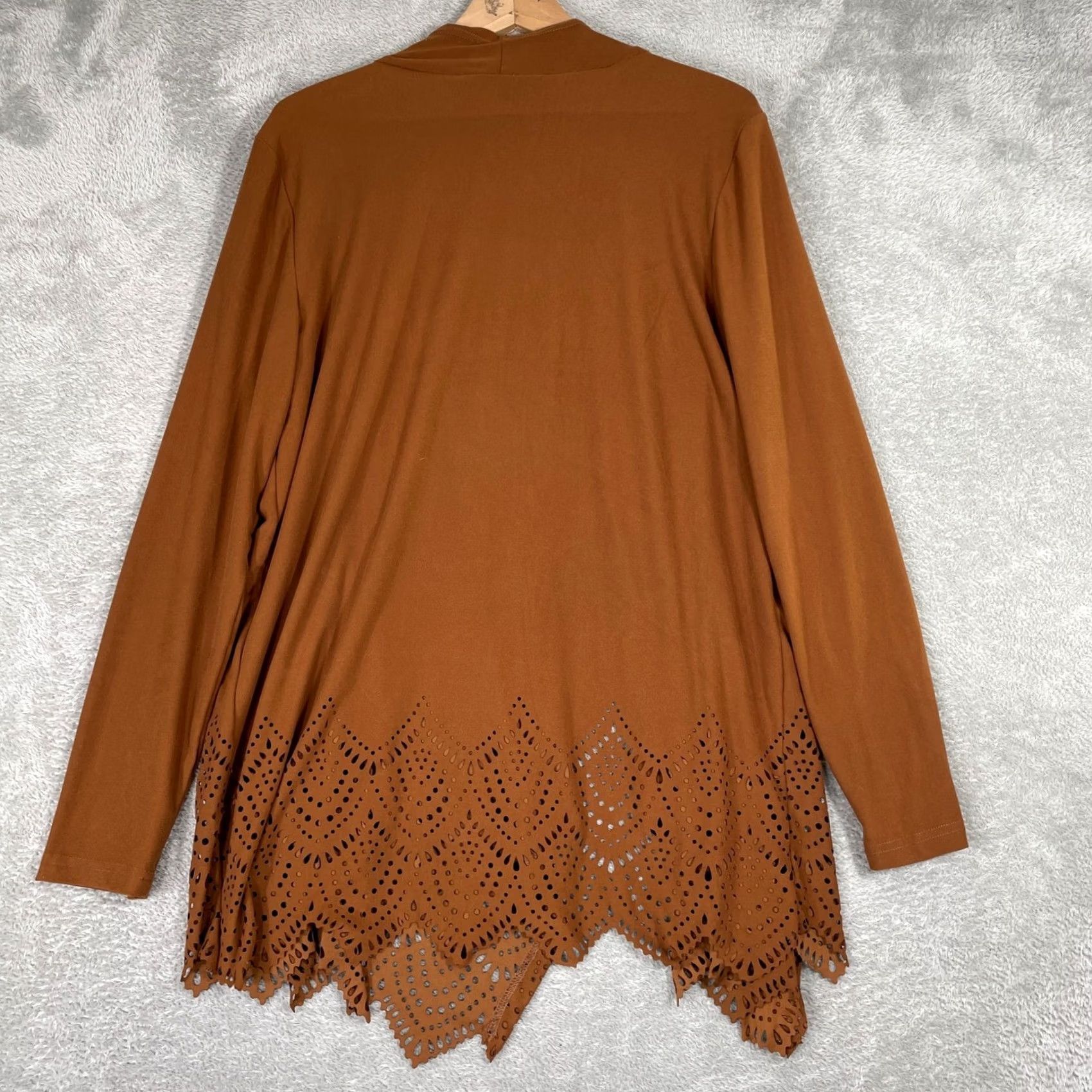 Vintage Keren Hart Cardigan Womens Medium Brown Laser Cut Scallop Hem Open Front Boho Size M / US 6-8 / IT 42-44 - 5 Thumbnail