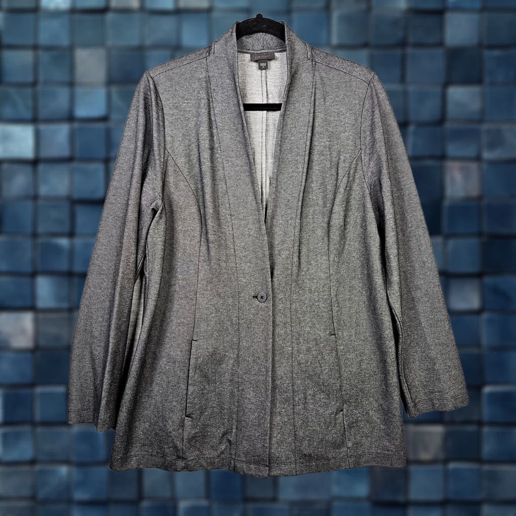 J. Jill J.JILL Wearever Collection Jacket Women Gray Knit One-button Size M Regular Sleeve Long Solid Lightweight Casual Travel Autumn Spring Winter Size M / US 6-8 / IT 42-44 - 1 Thumbnail