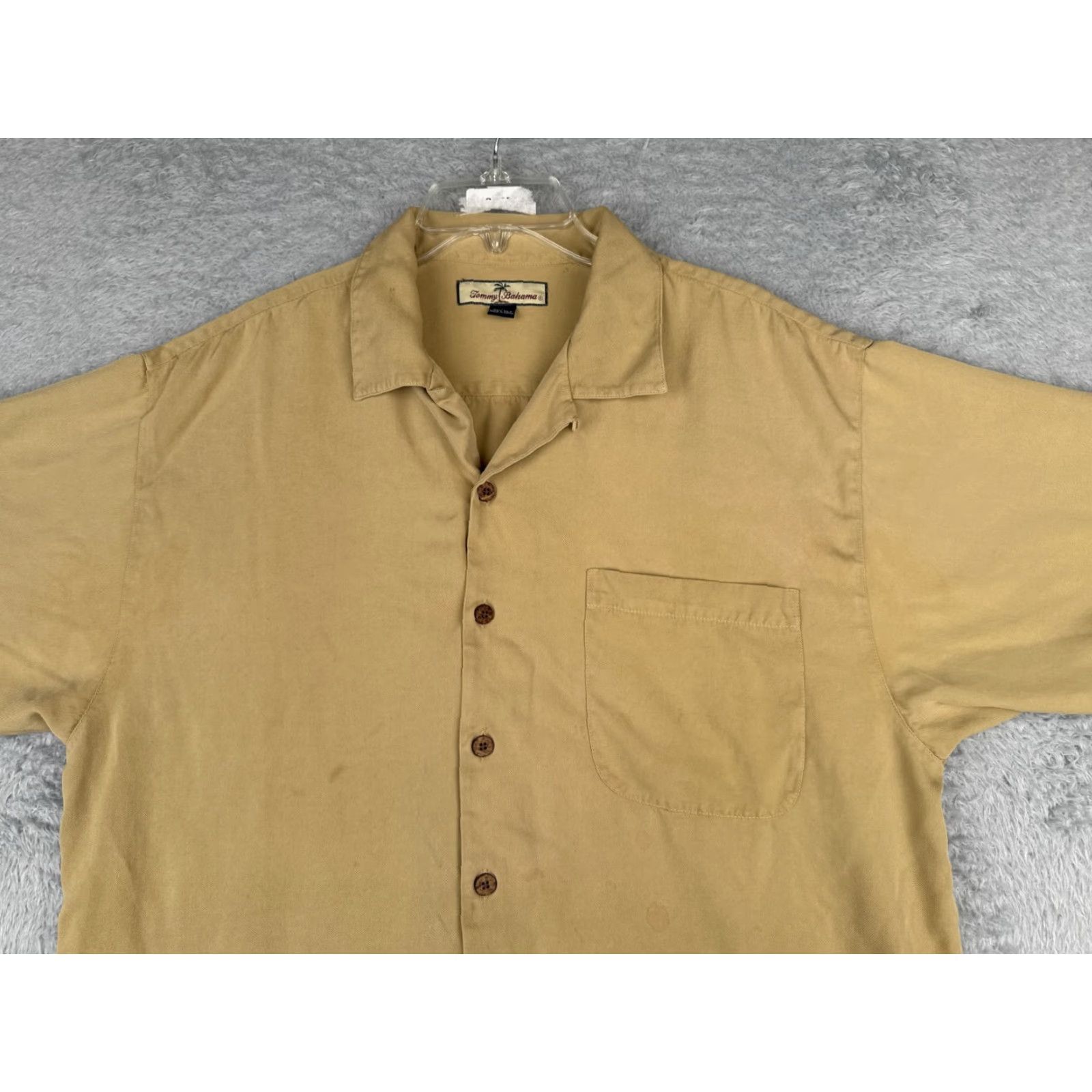 Tommy Bahama Tommy Bahama Shirt Men Large Yellow Khaki Solid Button-Up Silk Hawaiian Beach Size US L / EU 52-54 / 3 - 4 Thumbnail