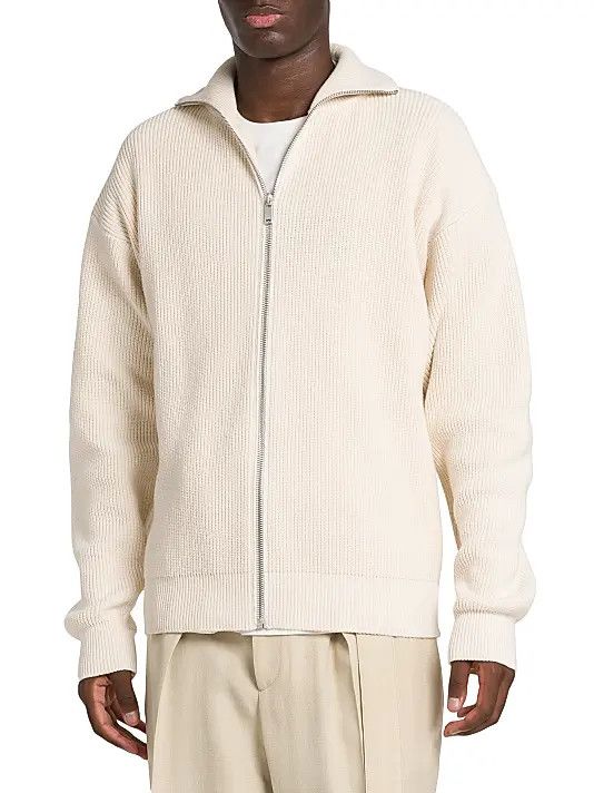 Jil Sander o1loc1c0426 Cotton Zip Up Turtleneck Cardigan in Beige Size US L / EU 52-54 / 3 - 2 Thumbnail