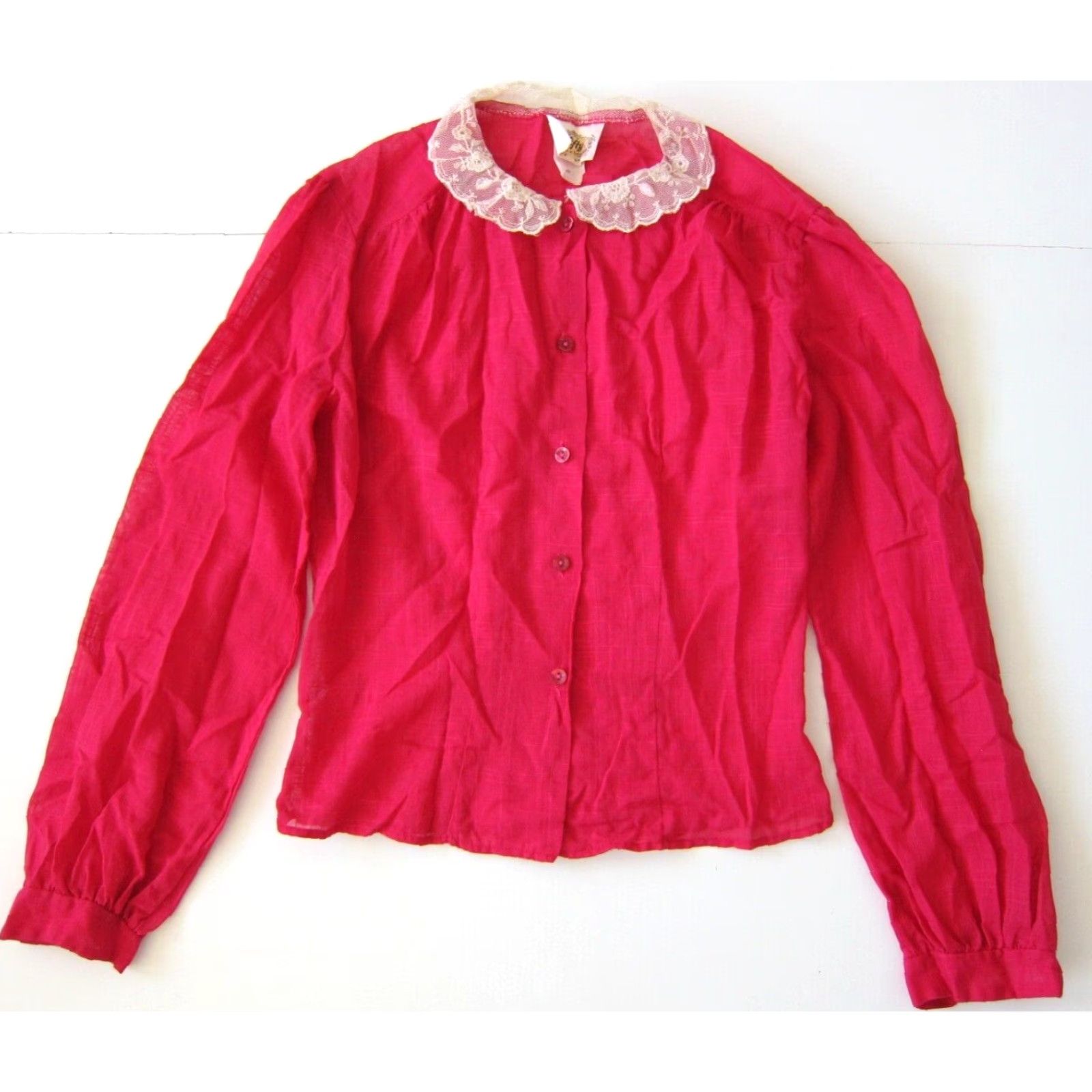 Pinko VINTAGE Nifty Blouse Shirt Women S-M Pink Long Sleeve Button Down Lace Neck 70s 80s 90s Mens Womens Size S / US 4 / IT 40 - 6 Thumbnail