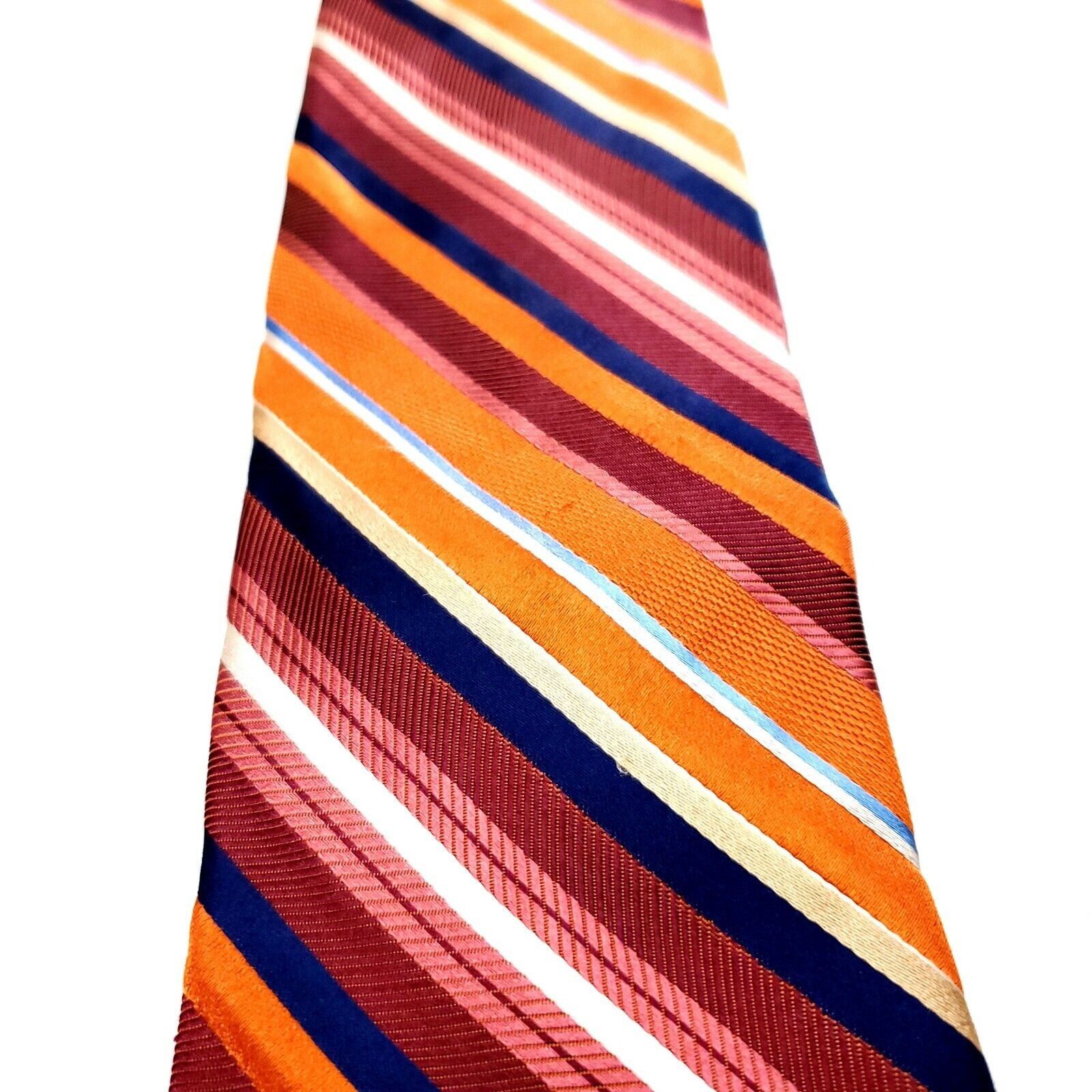Designer John W. Nordstrom Orange & Red Silk Tie Woven Regimental Str Size ONE SIZE - 2 Thumbnail