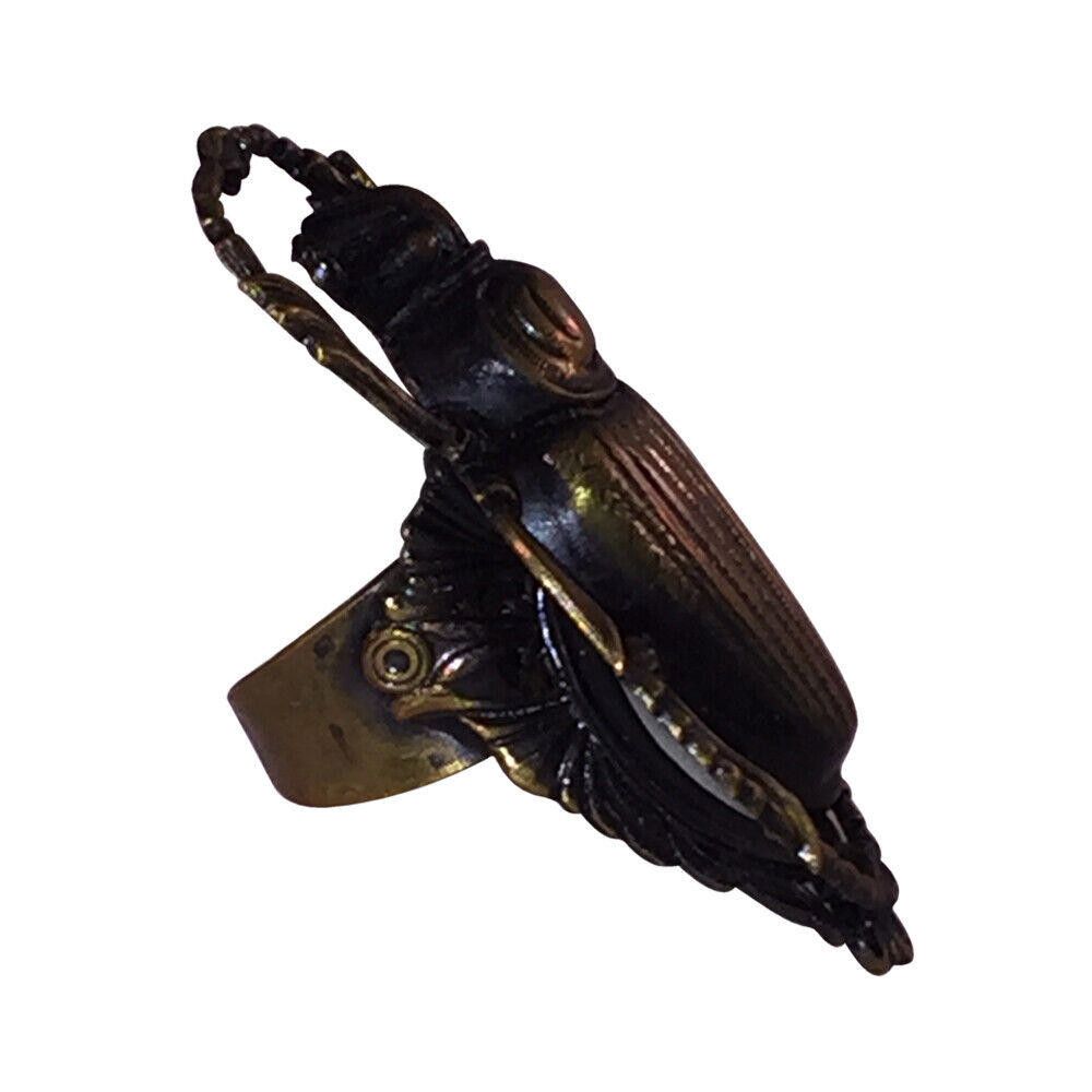 Designer Kim Brass Egyptian Revival Inspired Scarab Statement Ring Size ONE SIZE - 4 Thumbnail