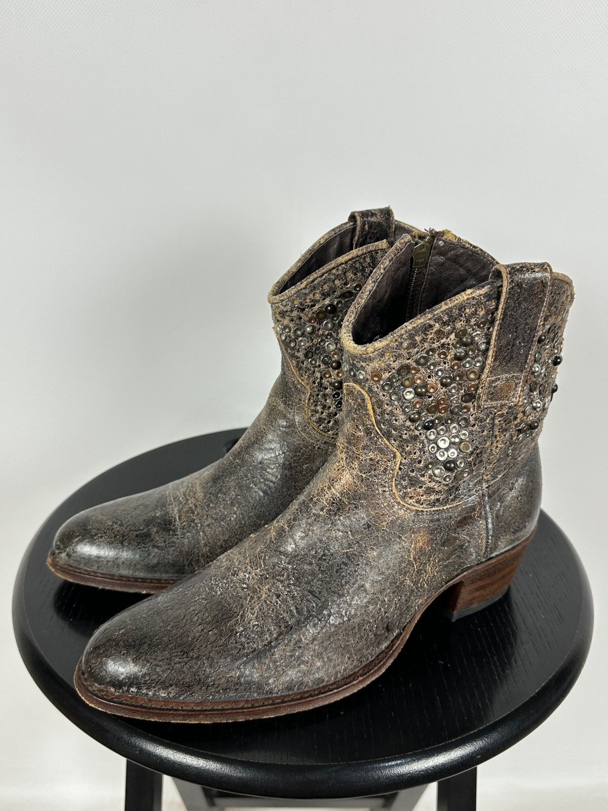 Sendra Sendra 8602 Brown Leather Studded Cowboy Biker Ankle Boots Size US 7.5 / IT 37.5 - 2 Thumbnail