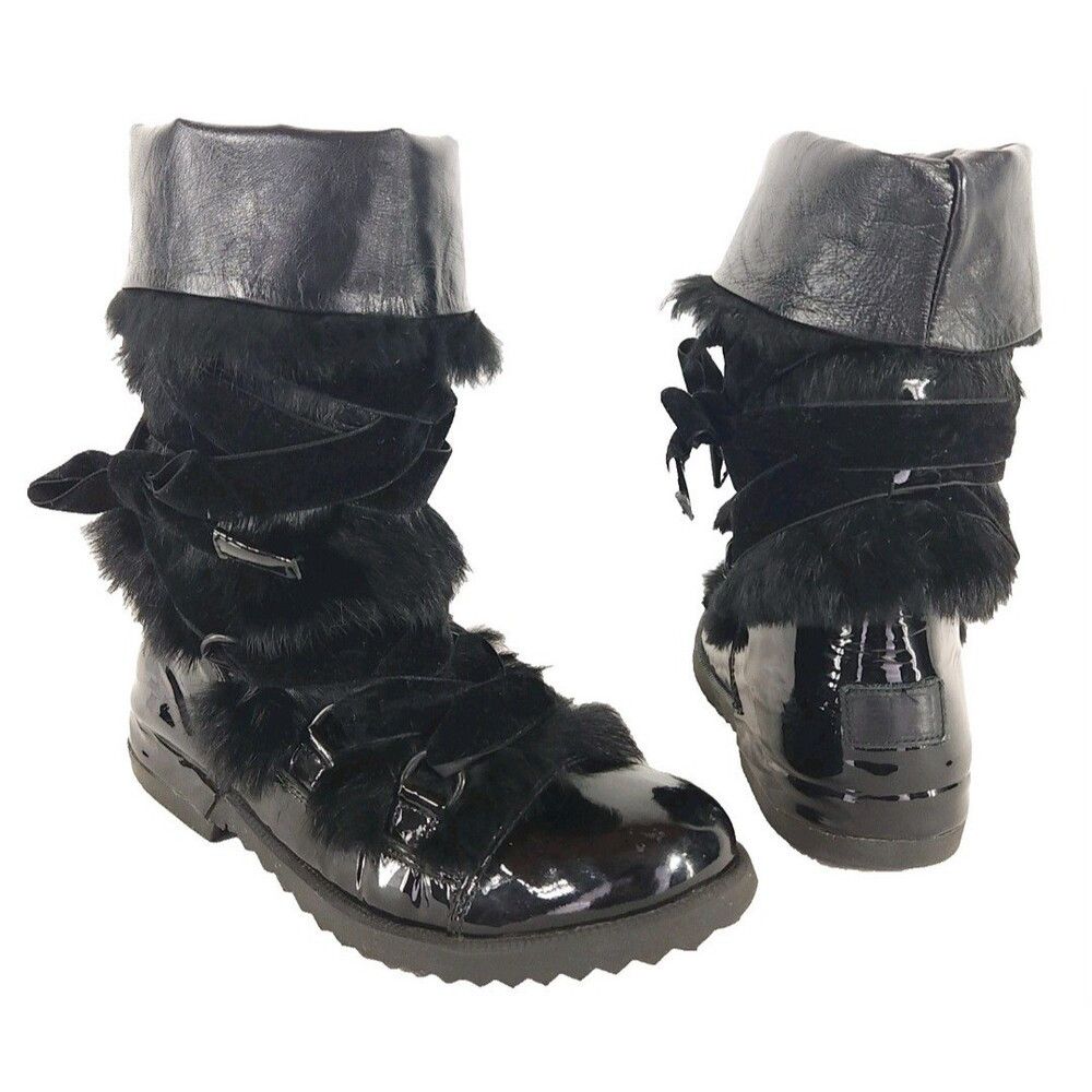 Sonia Rykiel Sonia Rykiel Patent Leather Fur Boots US 7 EU 37 Womens Bla Size US 7 / IT 37 - 2 Thumbnail