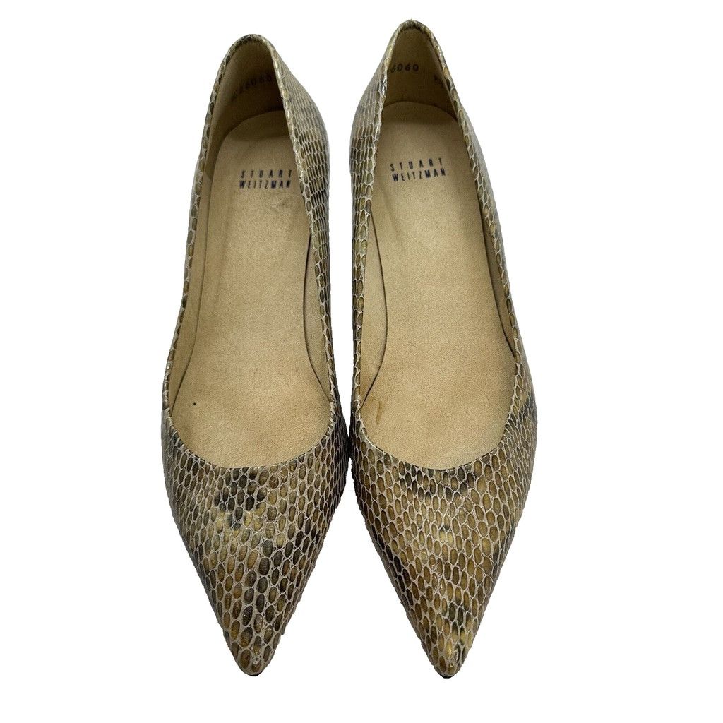 Stuart Weitzman Stuart Weitzman 9.5M Snakeskin Kitten Heel Pointed Tan Pumps Size US 9.5 / IT 39.5 - 1 Thumbnail