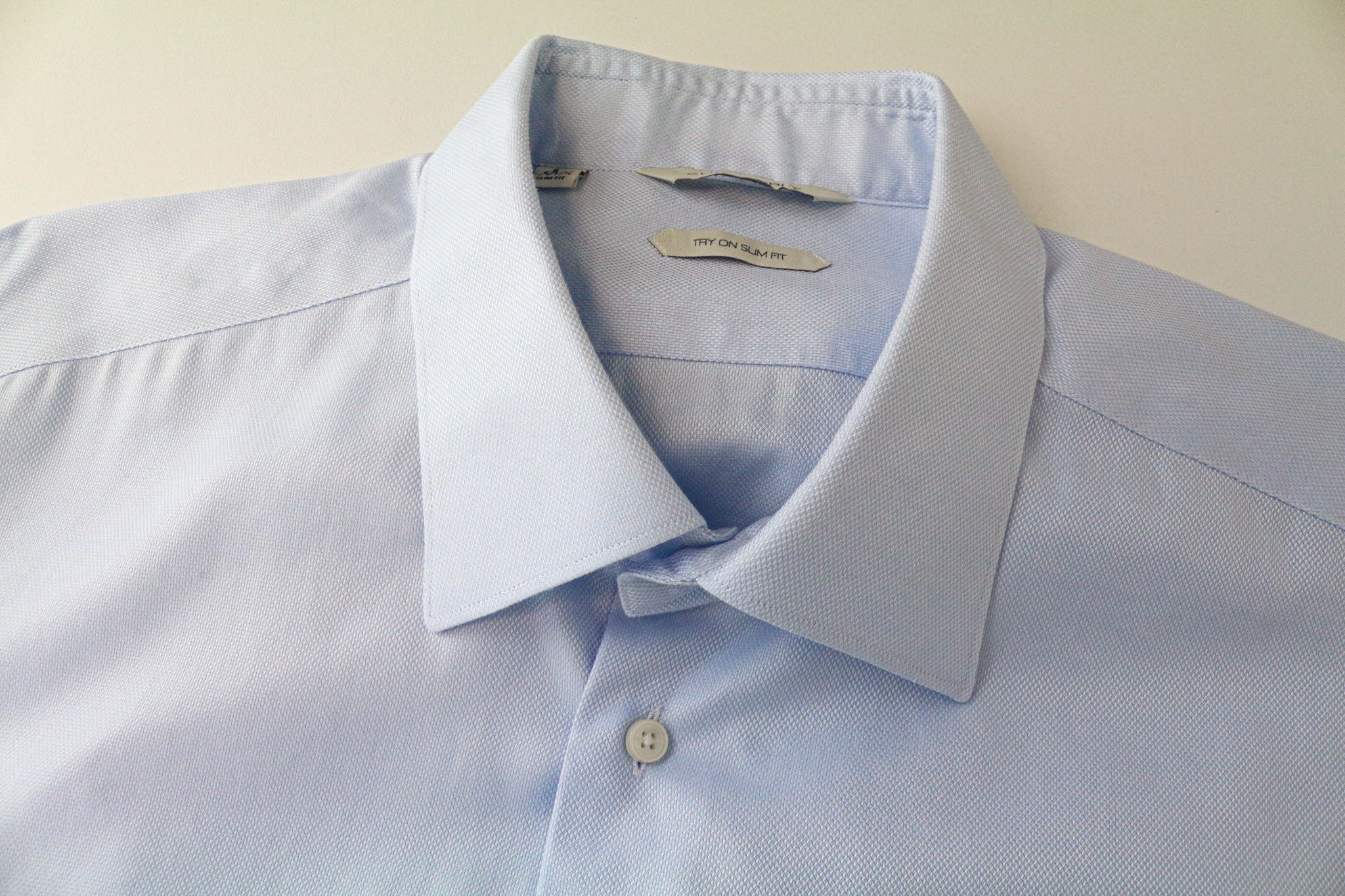 Suitsupply 45/17 3/4 Slim Blue Cotton Long Sleeve Shirt 79170 Size 44R - 3 Thumbnail