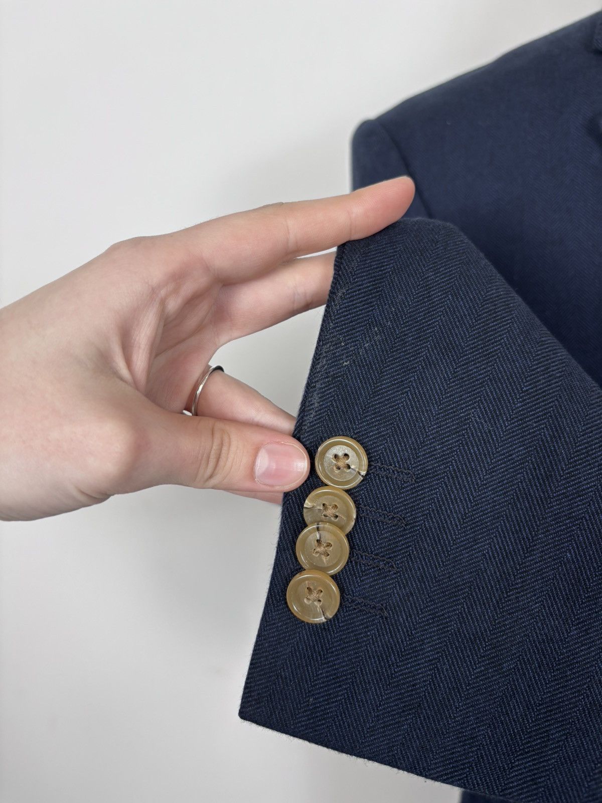 SCABAL Scabal Men’s Herringbone Navy Blue Cotton Blazer Jacket Size 40R - 12 Thumbnail