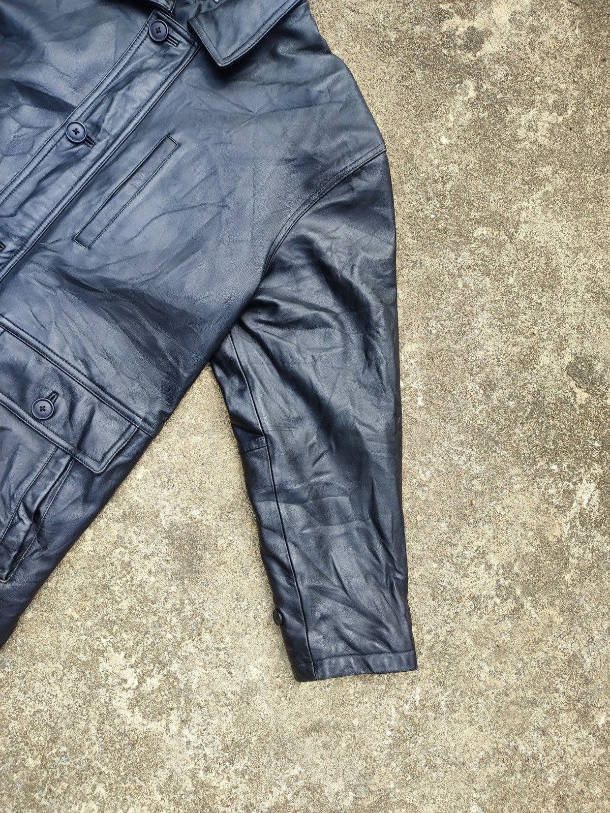 Leather Vintage Dockland Blue Leather Car Coat – Quilted Lining Size US L / EU 52-54 / 3 - 5 Thumbnail