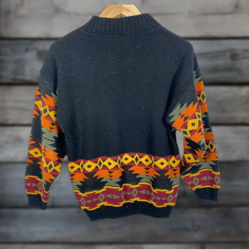 Vintage VINTAGE 80s Southwestern Pattern Sweater Women's M Black Orange Aztec Tribal Crew Neck Pullover Knit Geometric Casual Size M / US 6-8 / IT 42-44 - 1 Thumbnail