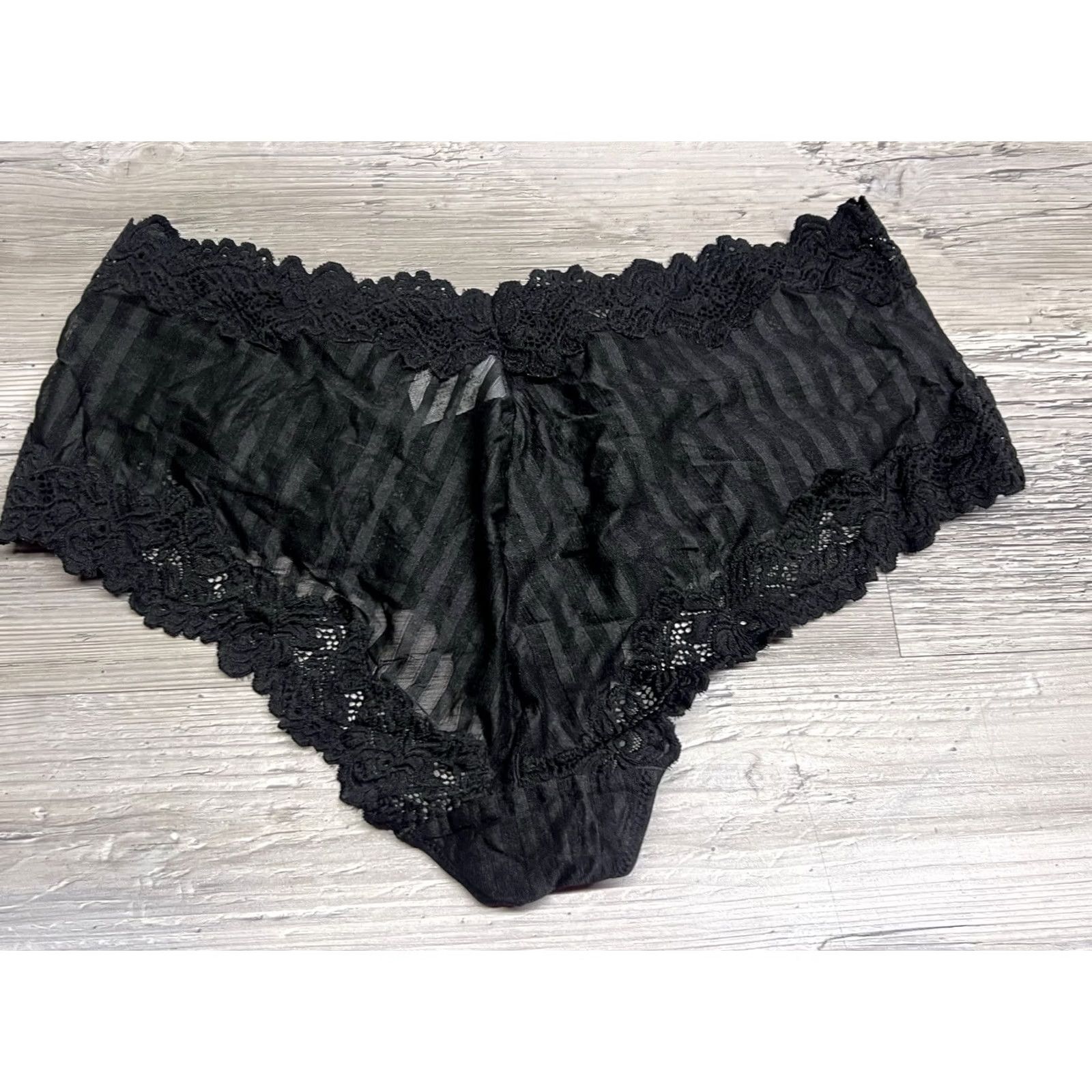 Vintage VINTAGE Whimsy Bikini Hip Hugger Panties Black 8 XL Lace Trim Sheer Nylon Lycra Spandex Womens, 80s? Size 30" / US 8 / IT 44 - 2 Thumbnail