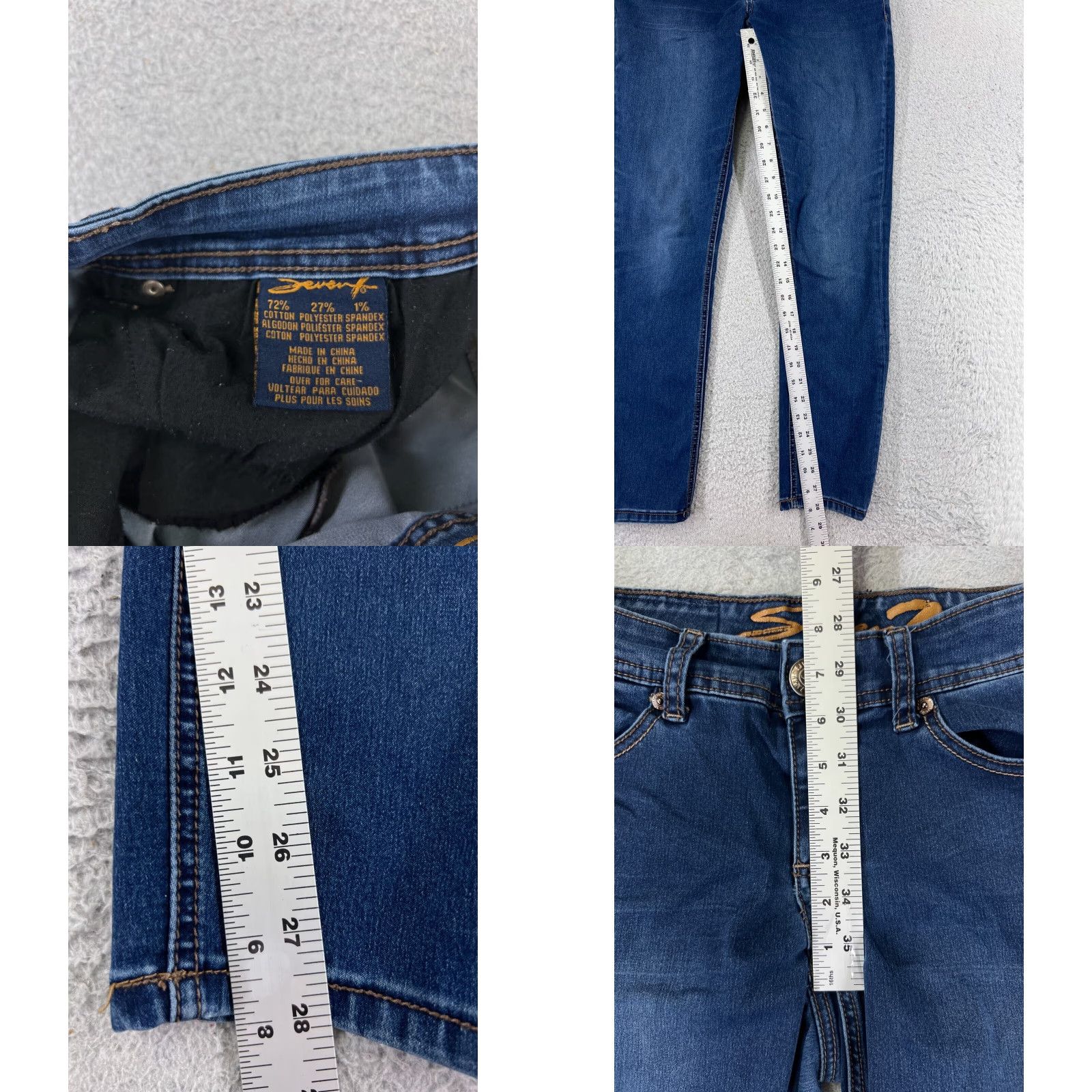 Vintage Seven7 Jeans Women Skinny Fit Denim Blue Dark Wash 28x28 Low Rise Stretch 6 5-Pocket Button Embroidered Logo Regular Inseam 28 in Cotton Size 28" / US 6 / IT 42 - 8 Thumbnail