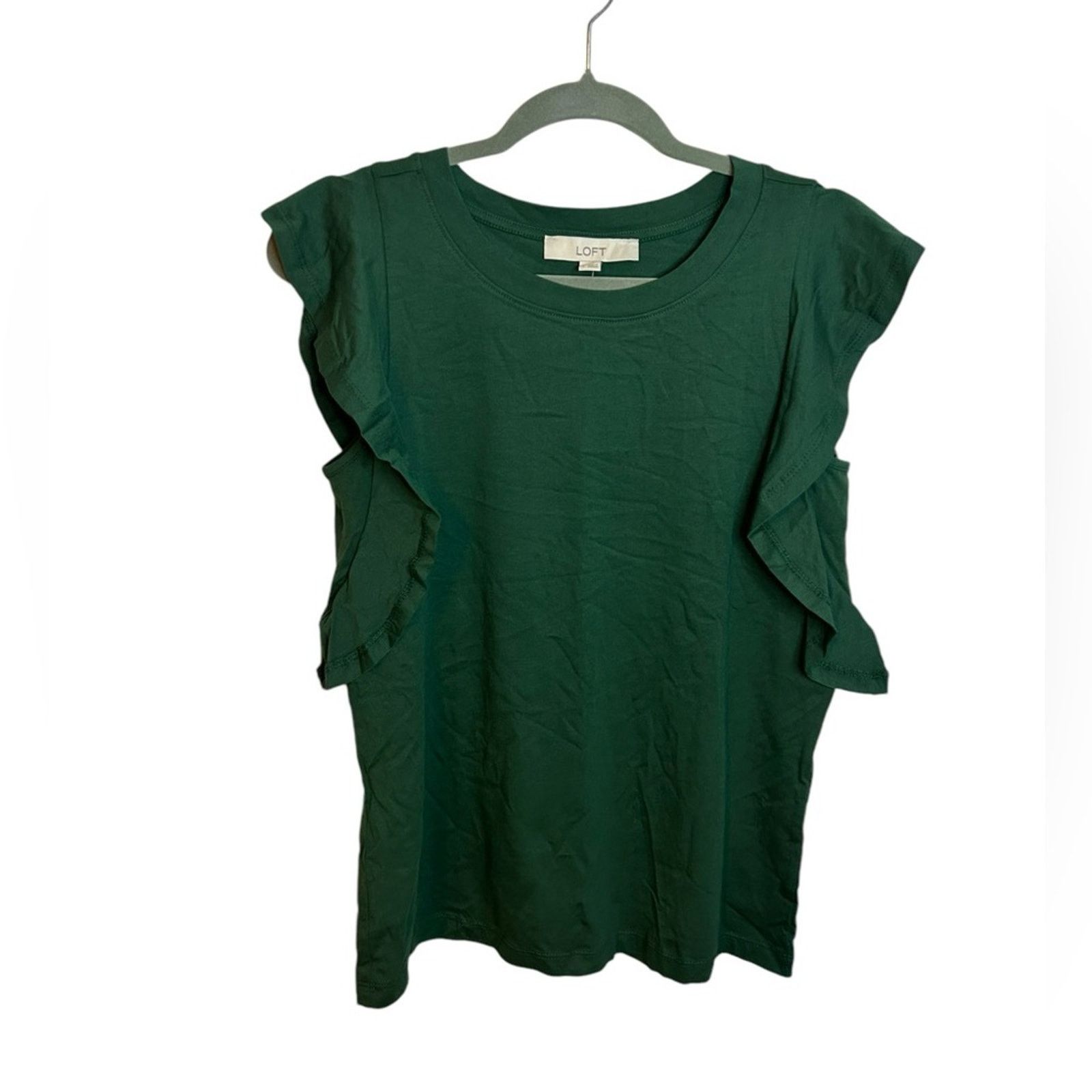 Loft NWT Loft Hunter Green Ruffle Sleeve Top Size S / US 4 / IT 40 - 1 Thumbnail