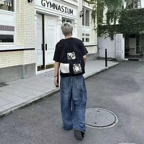 Japanese Brand Black patchwork ins style backpack Size ONE SIZE - 1 Thumbnail