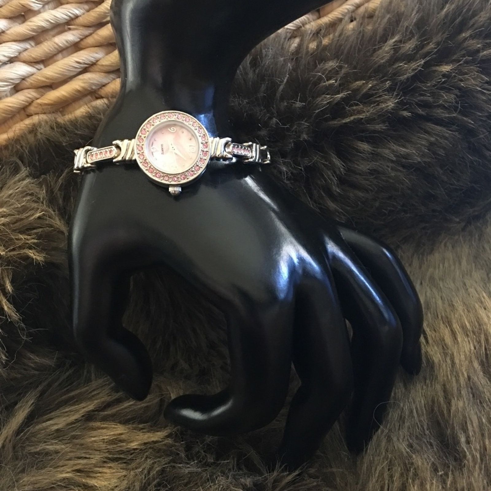 Jewelry Ladies shiny silver tone pink rhinestone watch Size ONE SIZE - 2 Thumbnail