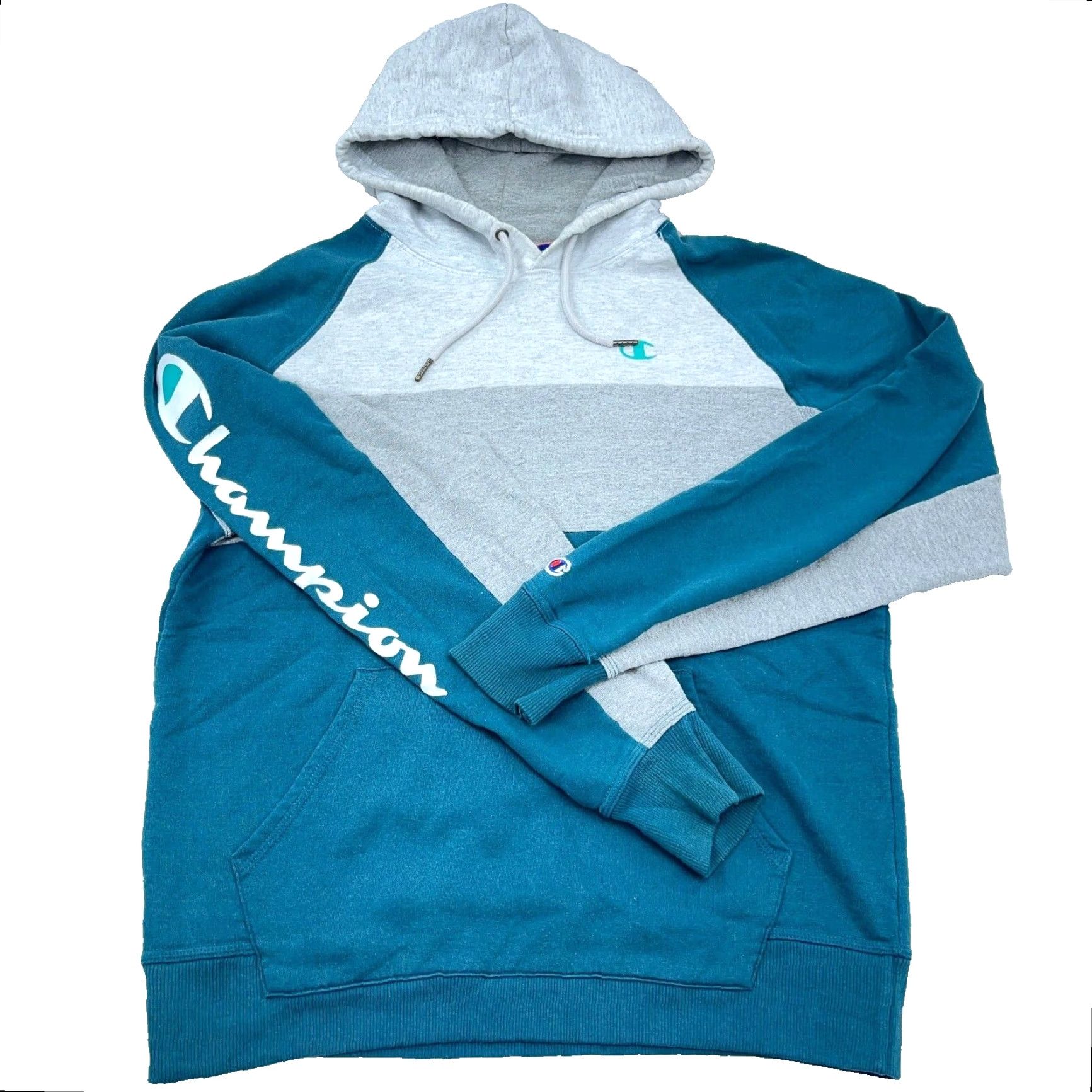 Champion Champion Hoodie Men Medium Green Gray Sweatshirt Colorblock Logo Graphic Print Hooded Pockets Reverse Weave 90s Sport Mens Size US M / EU 48-50 / 2 - 2 Thumbnail