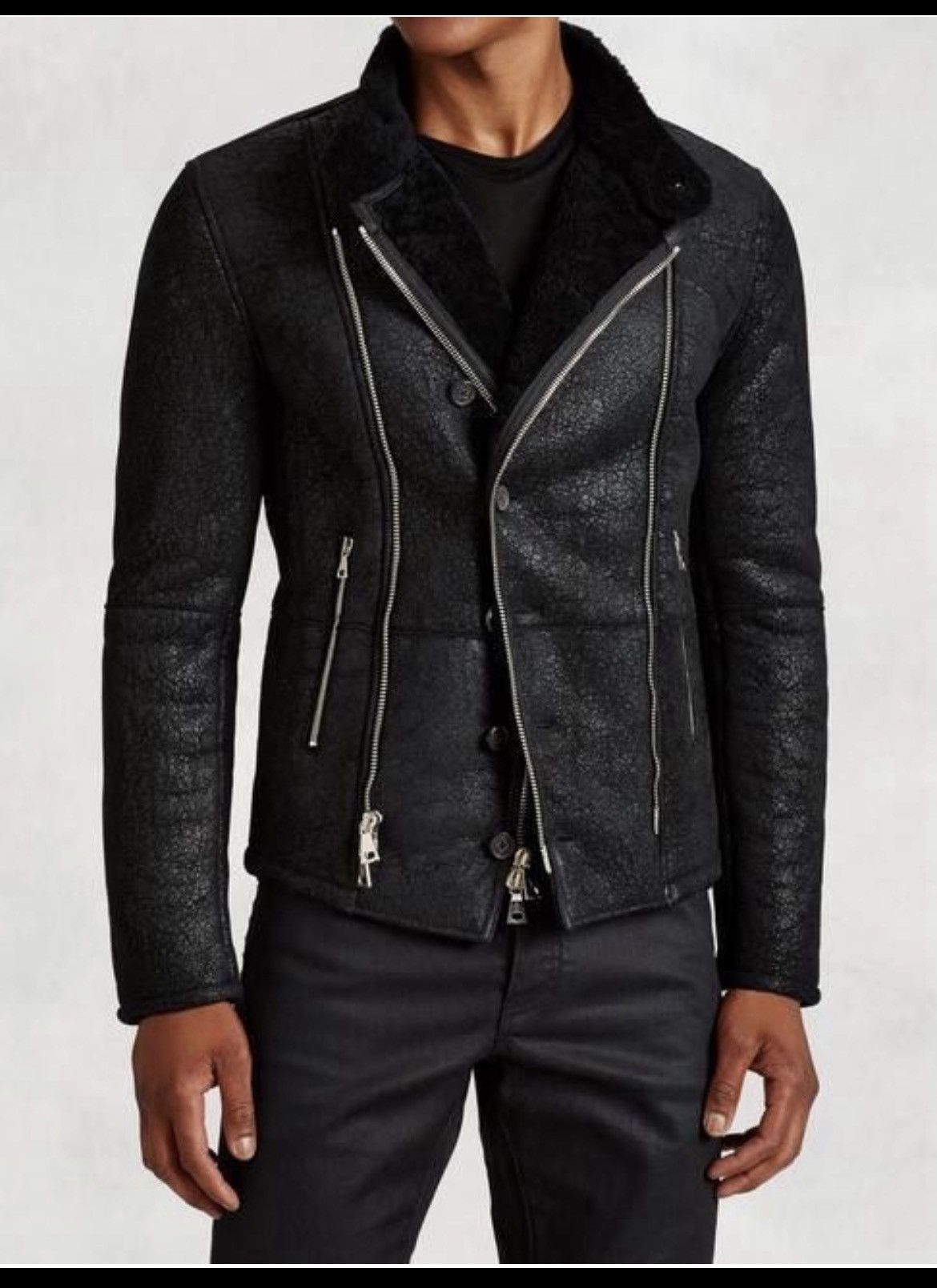 John Varvatos Asymmetrical Biker Shearling Jacket EU 50 USA 40 Size US M / EU 48-50 / 2 - 5 Thumbnail