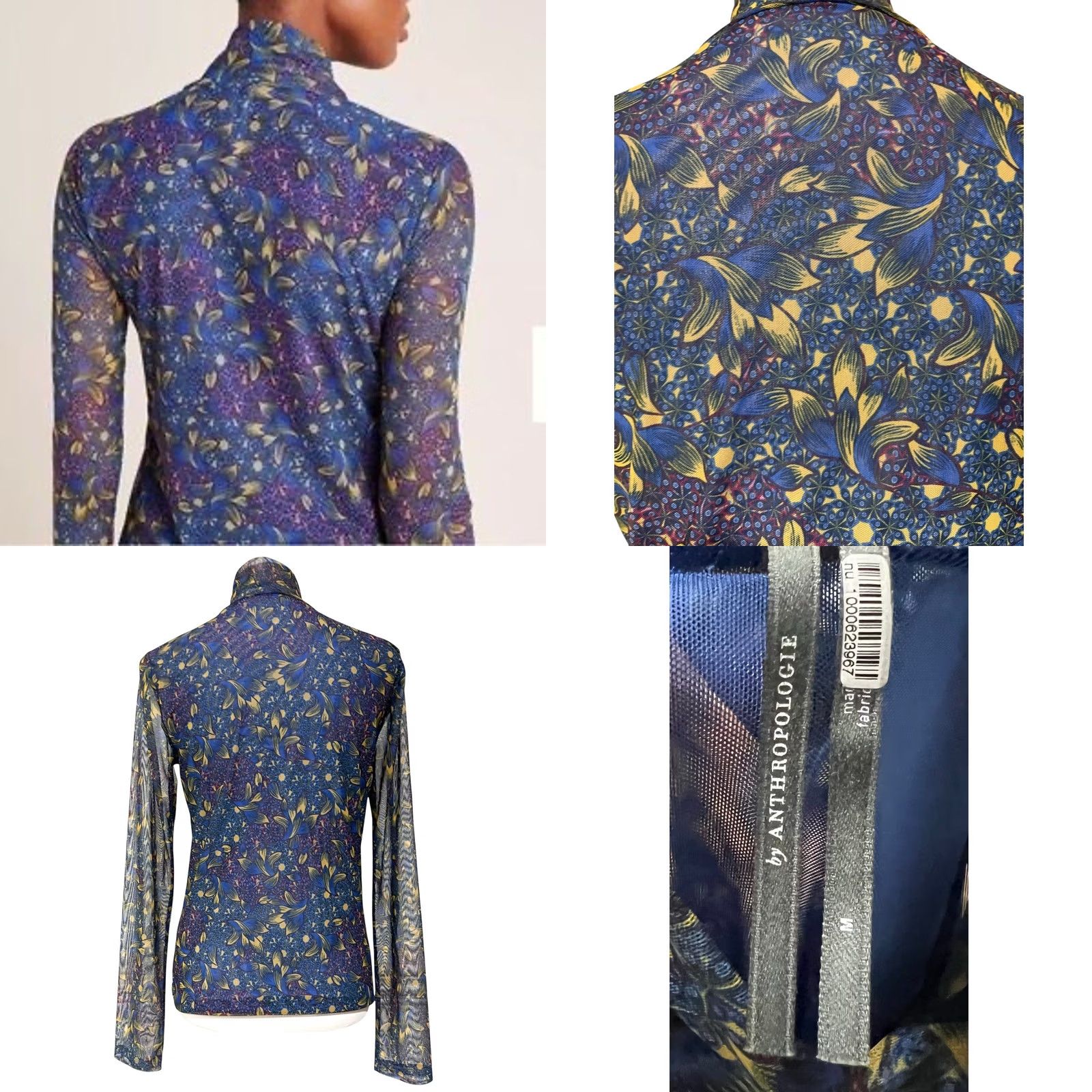 Anthropologie Anthropologie Blouse Floral Sheer Lined Mock Turtleneck Long Sleeve Women’s M Blue Floral Blouse Womens/M Size M / US 6-8 / IT 42-44 - 8 Thumbnail