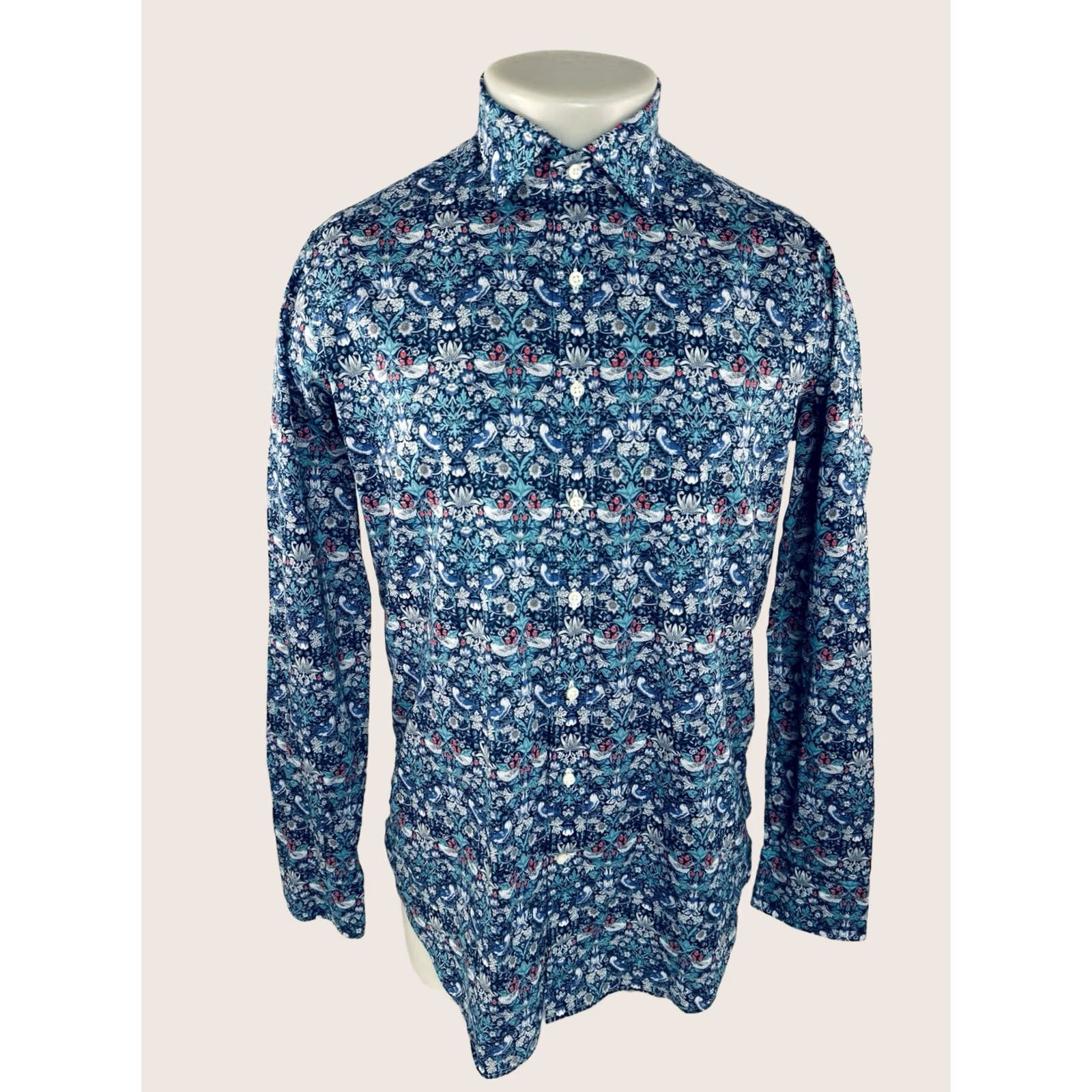 Sid Mashburn SID MASHBURN Shirt Mens M Blue Bird Floral Long Sleeve Size US M / EU 48-50 / 2 - 1 Thumbnail