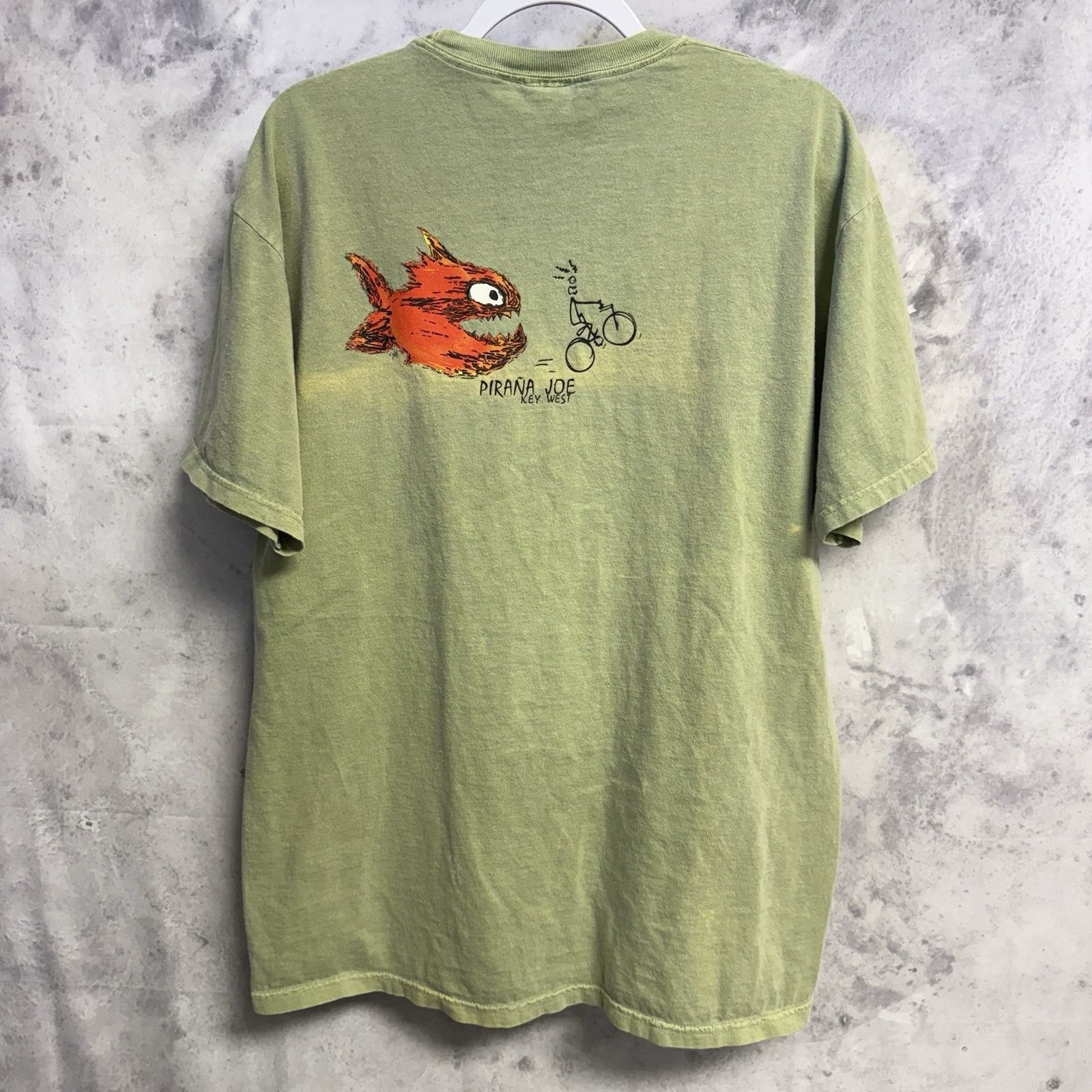 T-shirt homme vintage Pirana Joe Key West XL vert Floride
