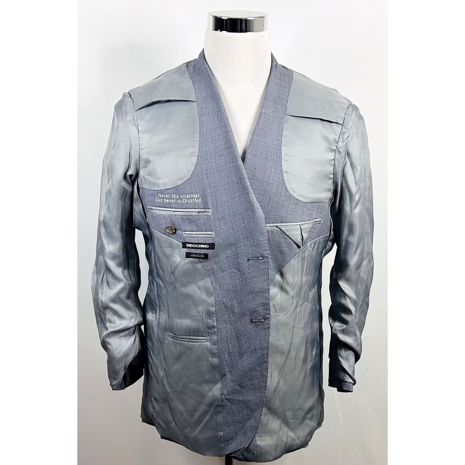 Vintage Indochino Sport Coat 42R Blue Houndstooth Wool Two Button Vented Size US XS / EU 42 / 0 - 7 Thumbnail