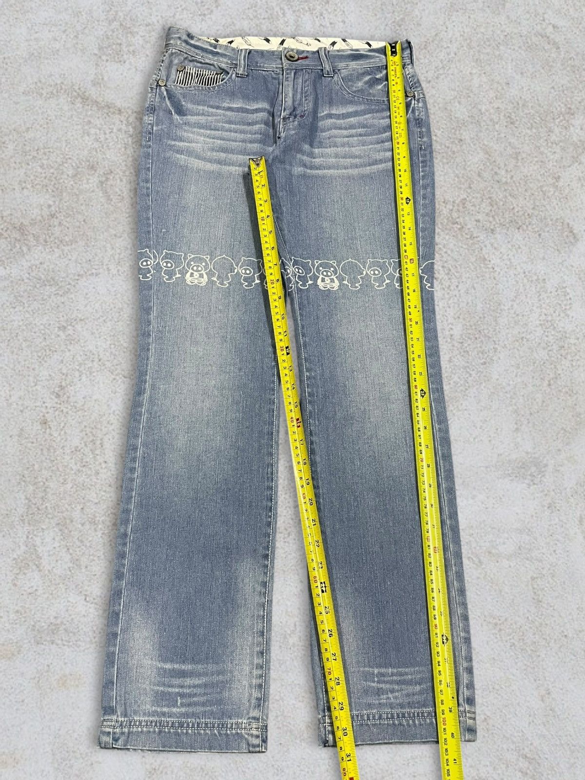Japanese Brand Drug Store’s Women Denim Cute Print Out Logo Blue Wash Jeans Size 31" - 16 Thumbnail