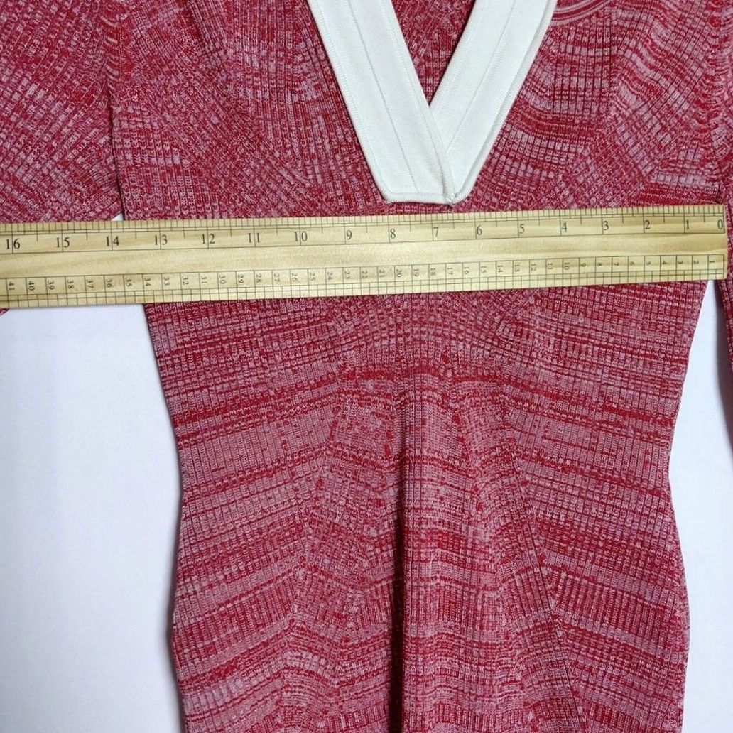 Vintage YIGAL AZROUËL Red Knit Dress Long Sleeve Solid V-Neck Midi Women Size L Size L / US 10 / IT 46 - 5 Thumbnail