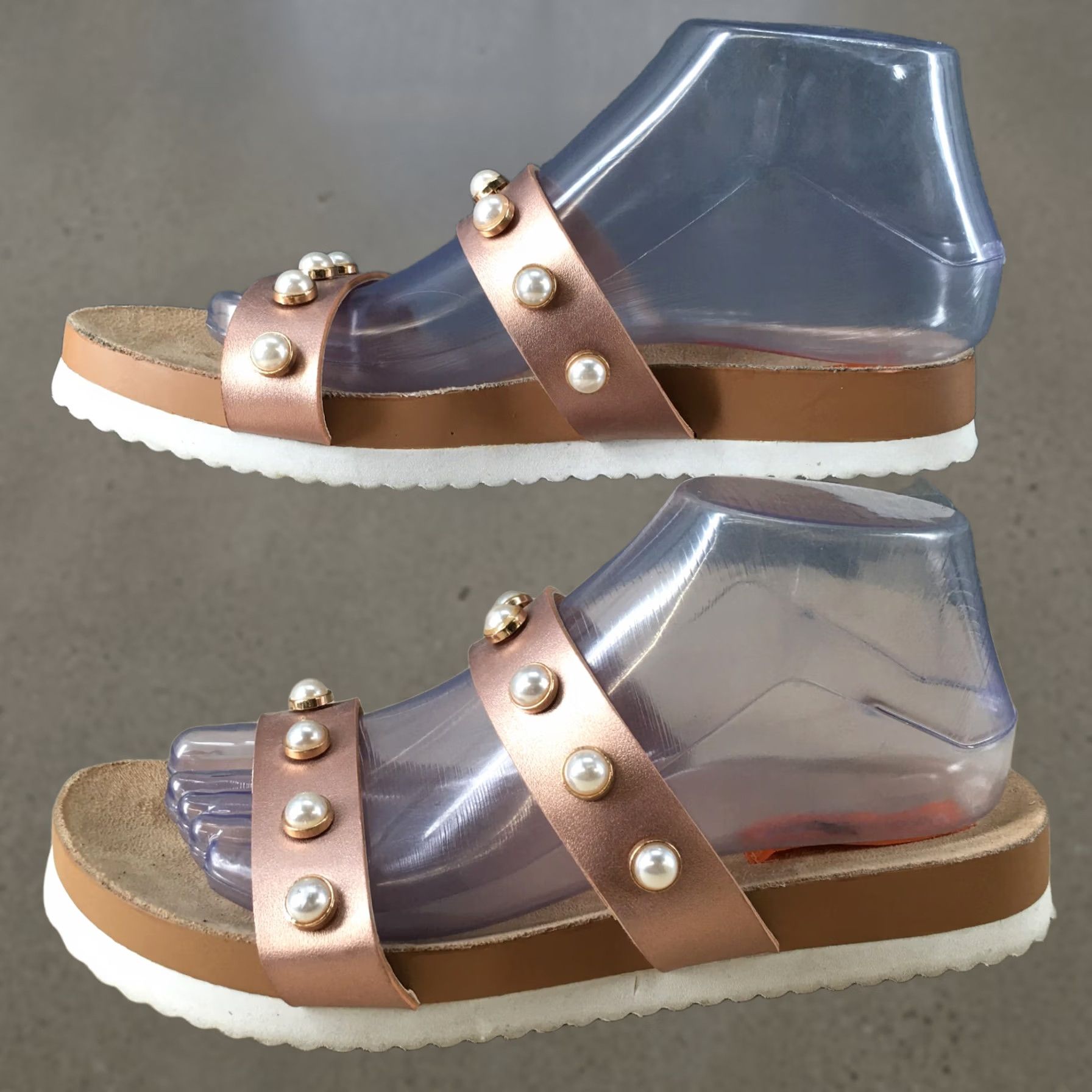 Vintage Rocket Dog Sandals Lolly Austin Slide Womens 8.5 Pearls Straps Gold Faux Leather Beaded Flat Casual Size US 9 / IT 39 - 1 Thumbnail