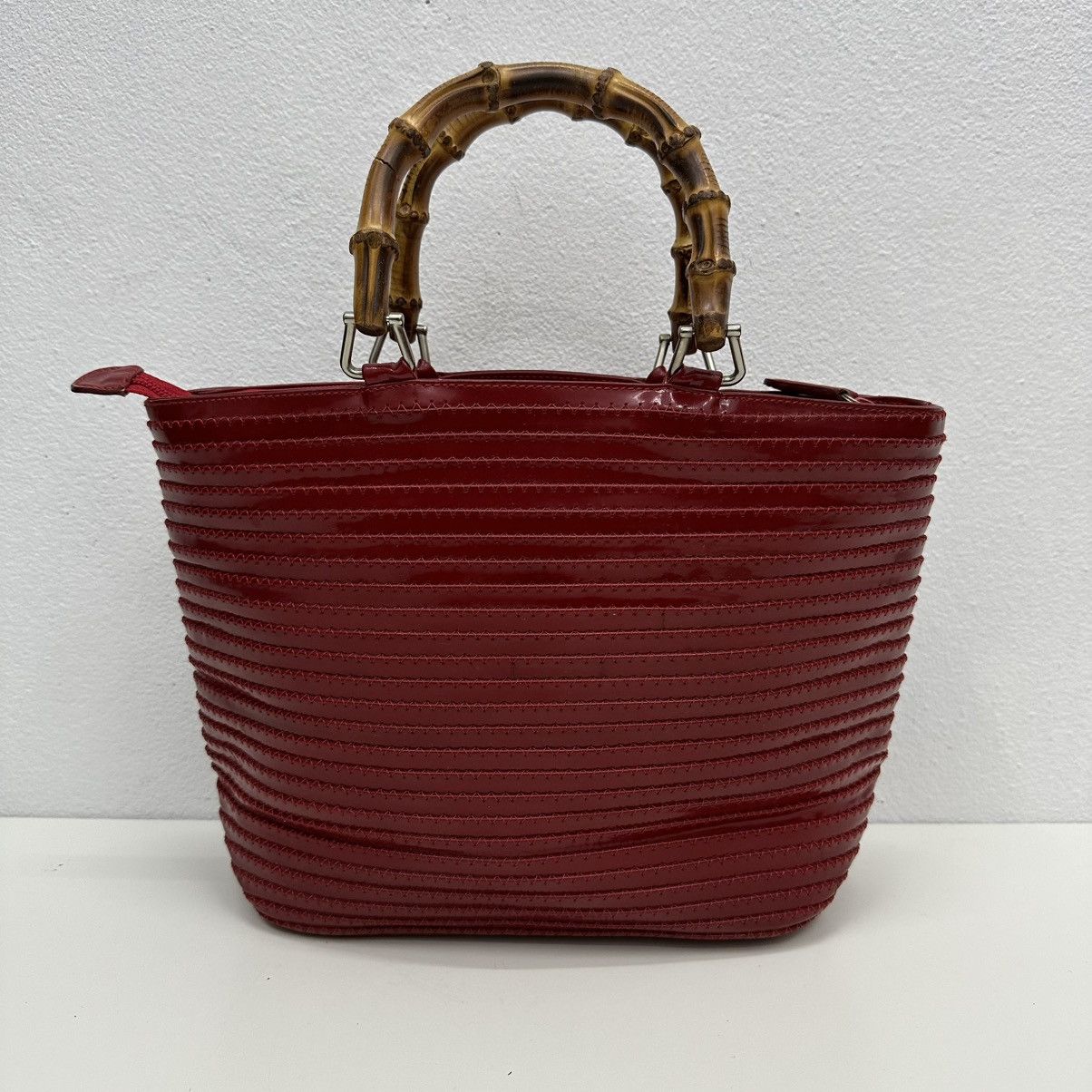 Vintage ‼️YES‼️AUTHENTIC GUCCI BAMBOO 1990s RED PATENT LEATHER HANDBAG Size ONE SIZE - 3 Thumbnail
