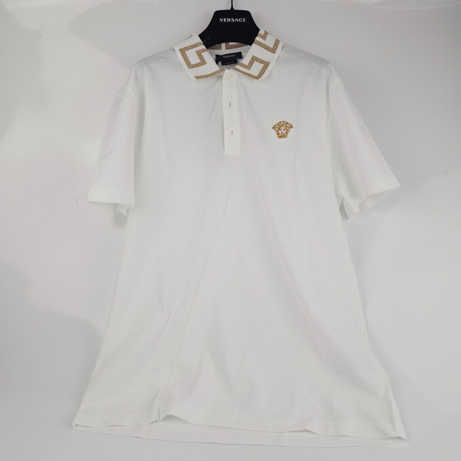 image of Versace Greca White/gold Polo Shirt New , Men's (Size 2XL)