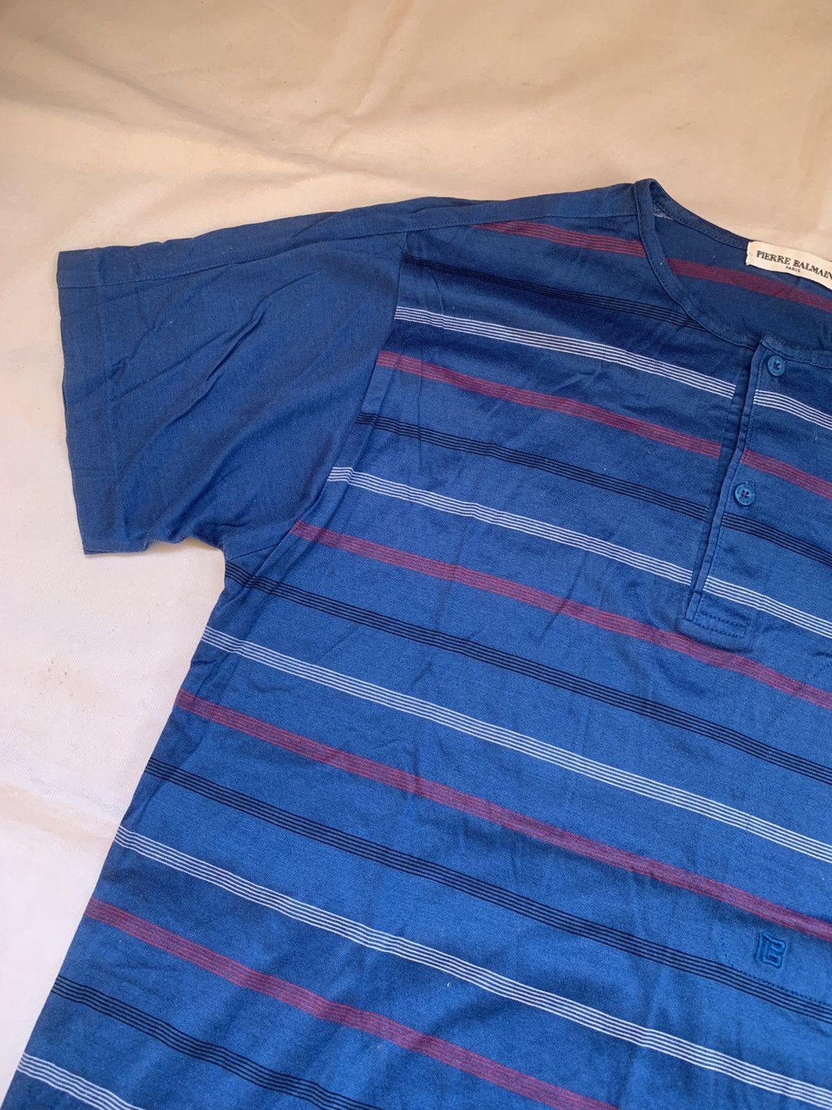 Balmain Vintage PIERRE BALMAIN Stripe Pocket Tee Shirt Size US M / EU 48-50 / 2 - 4 Thumbnail