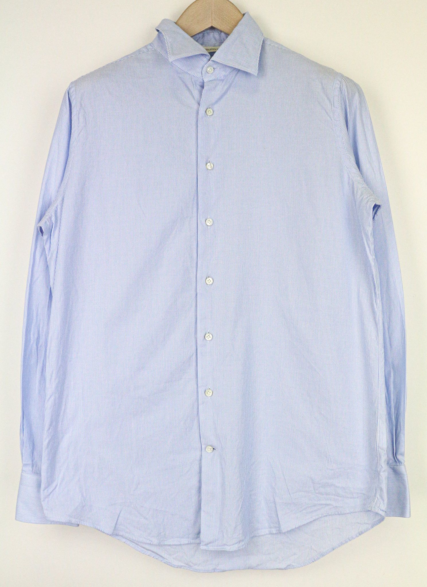 Suitsupply 39/15 1/2 Slim Blue Striped Cotton Shirt 75171 Size US M / EU 48-50 / 2 - 1 Thumbnail