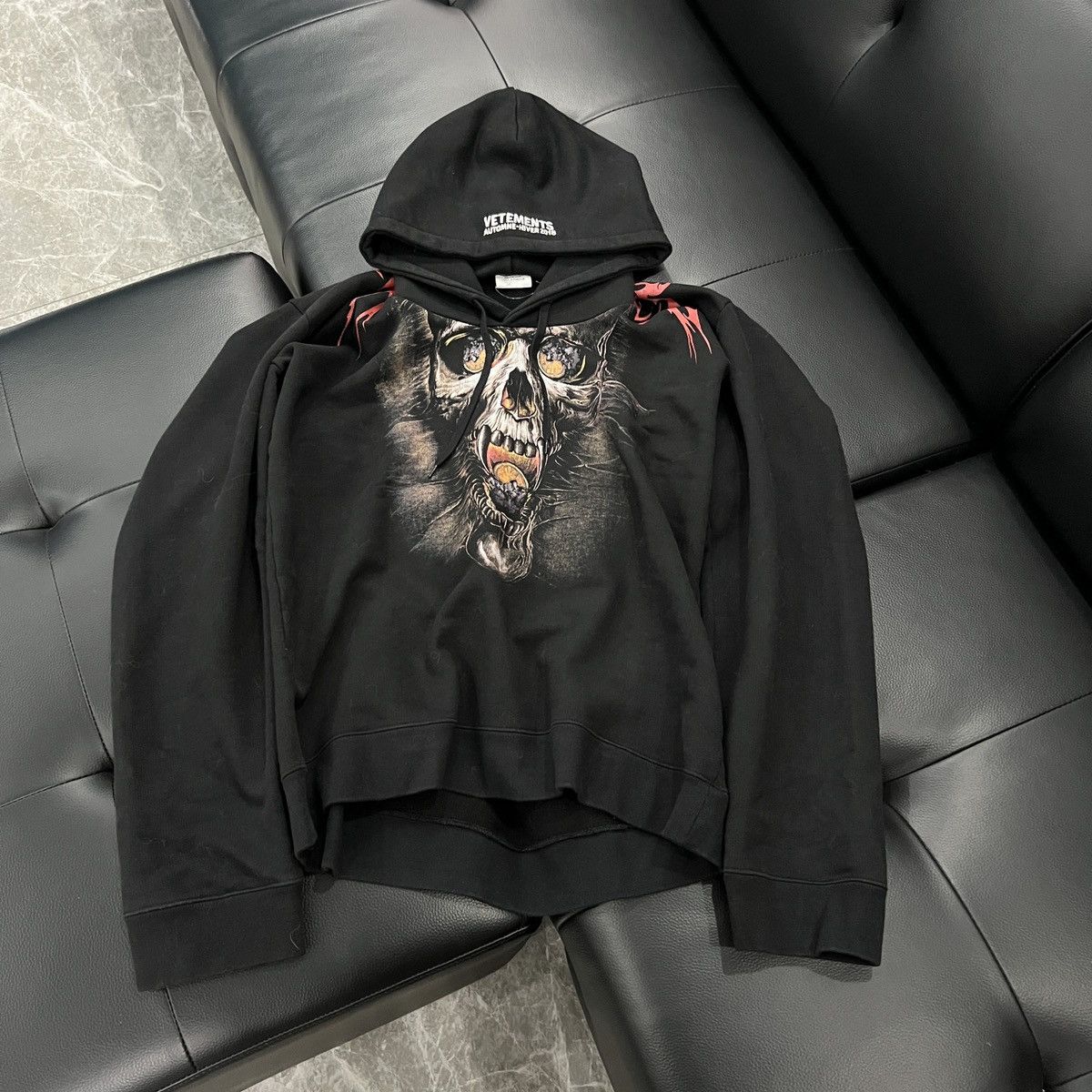 Vetements AW18 Vetements Misplaced Skull Hoodie Black | Grailed