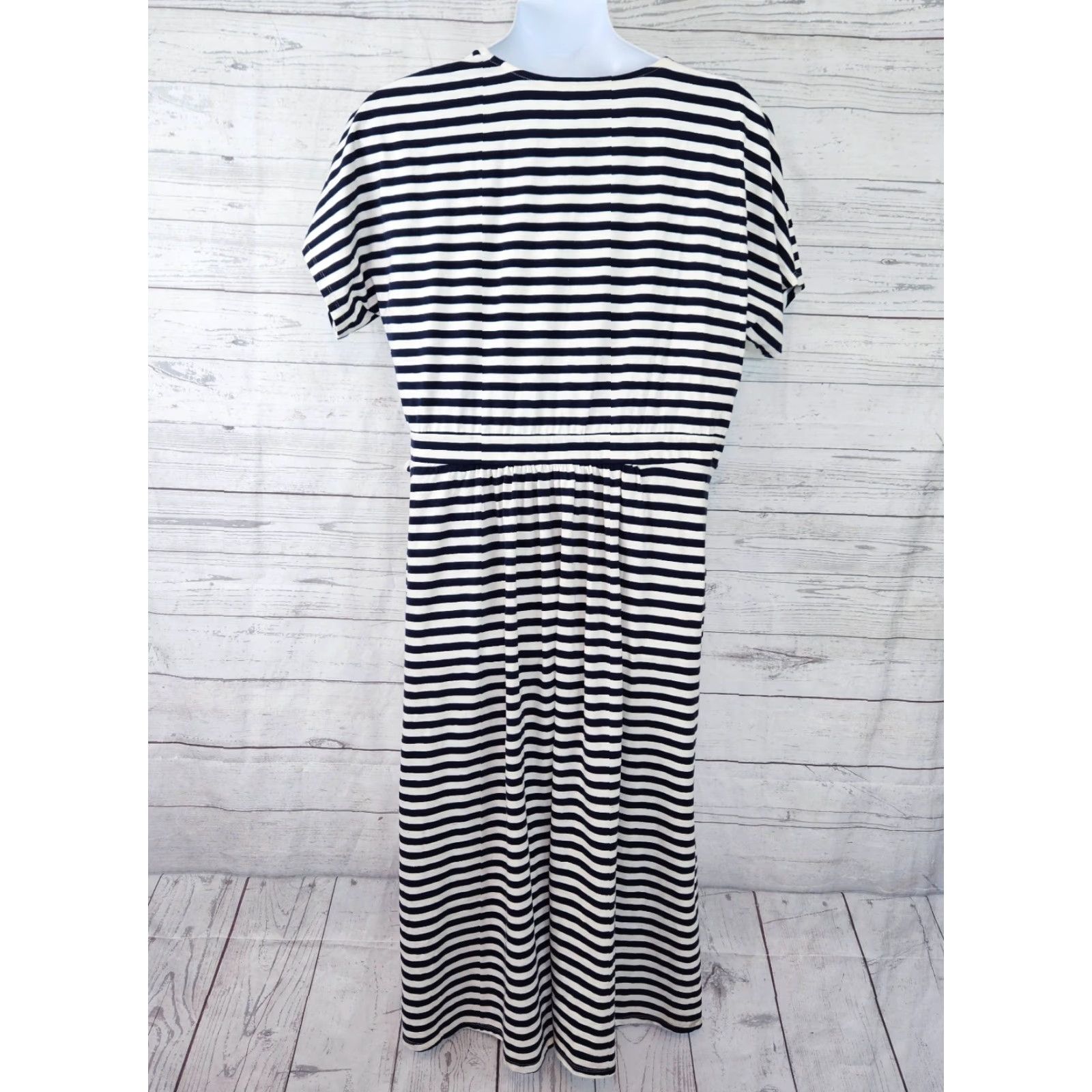 Vintage Joules Womens Faux Wrap Dress Sz 18 Blue White Stripe Pockets Cotton Blend Dress Short Sleeve Plus Size 18 Womens Size XXL / US 16-18 / IT 52-54 - 3 Thumbnail