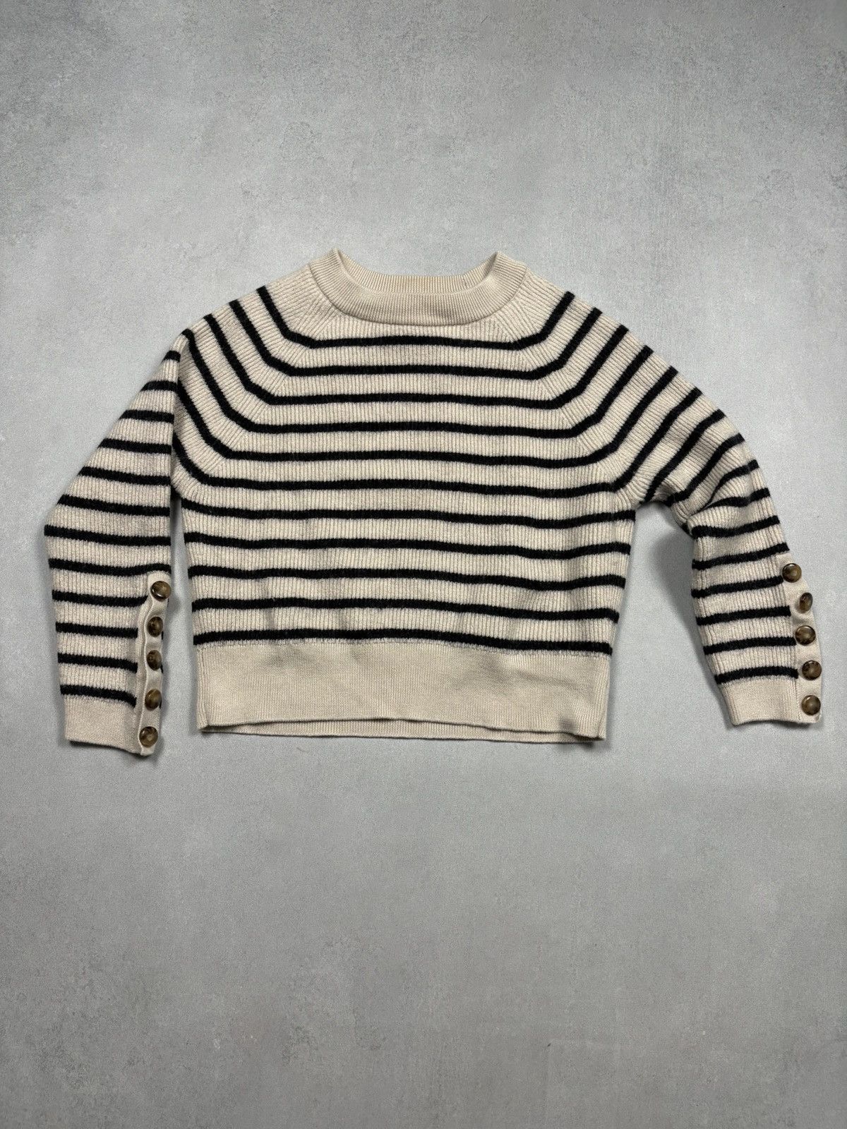 Sezane La Maille Striped Merino Wool Knit Sweater Button M