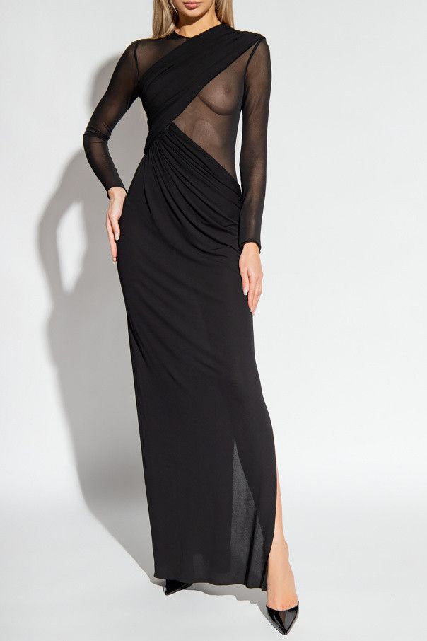 Saint Laurent Paris o1s1wg111124 Draped Maxi Dress in Black Size XL / US 12-14 / IT 48-50 - 3 Thumbnail