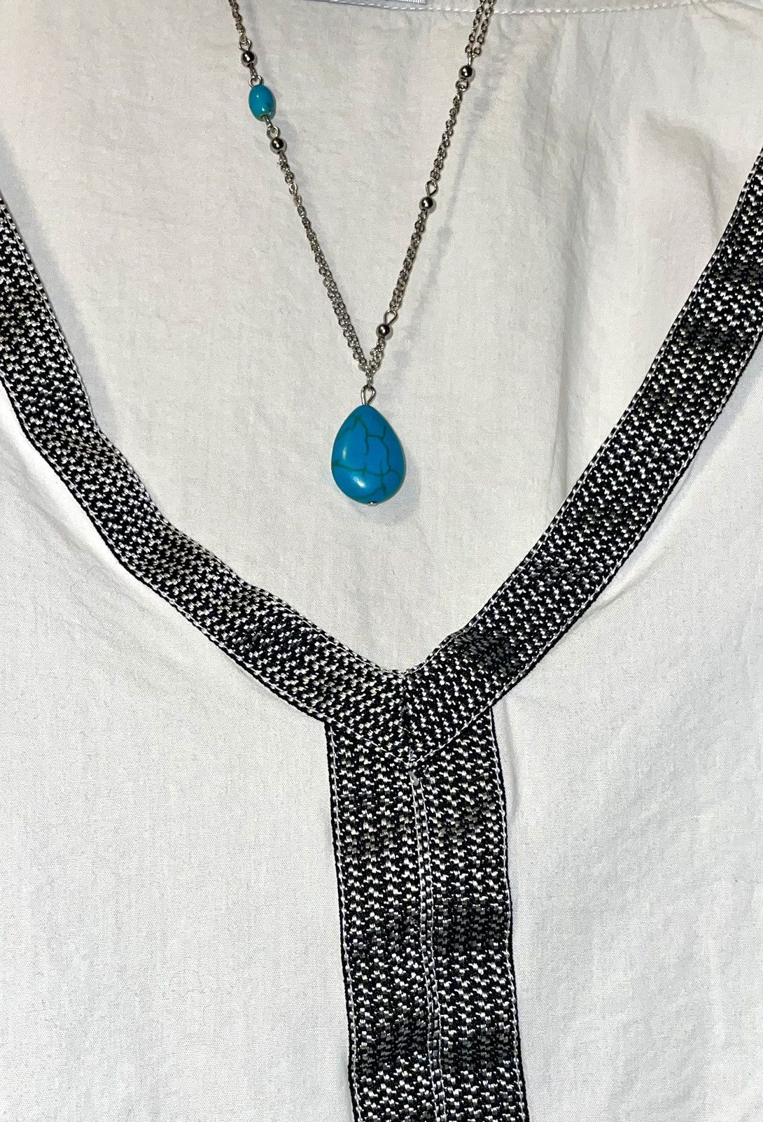 Other Silver Double Chain & Turquoise Bead Necklace by Malta Size ONE SIZE - 1 Thumbnail